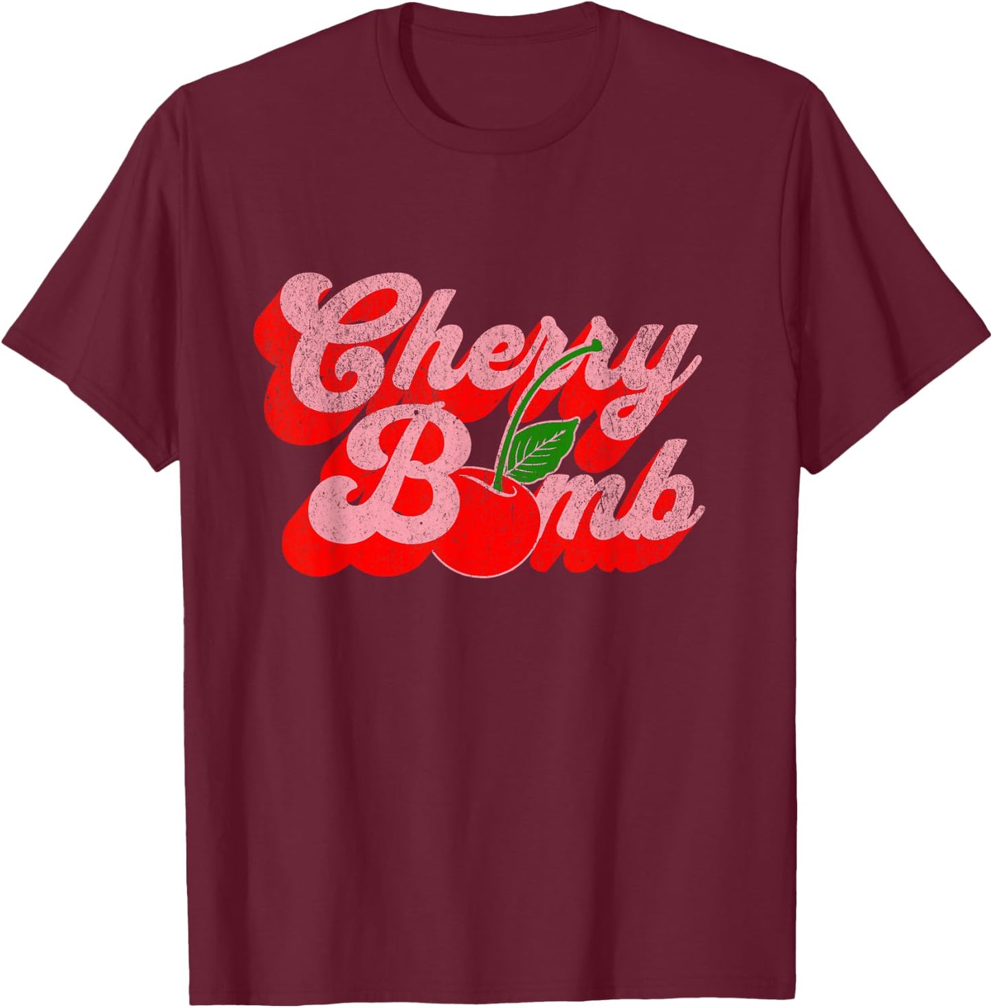 Cherry Bomb Retro 70s Vintage Style Cute T-Shirt - T-Shirt | Maroon