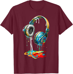 Colorful Headphones Music Lover Gifts Musican Music DJs T-Shirt - T-Shirt | Maroon