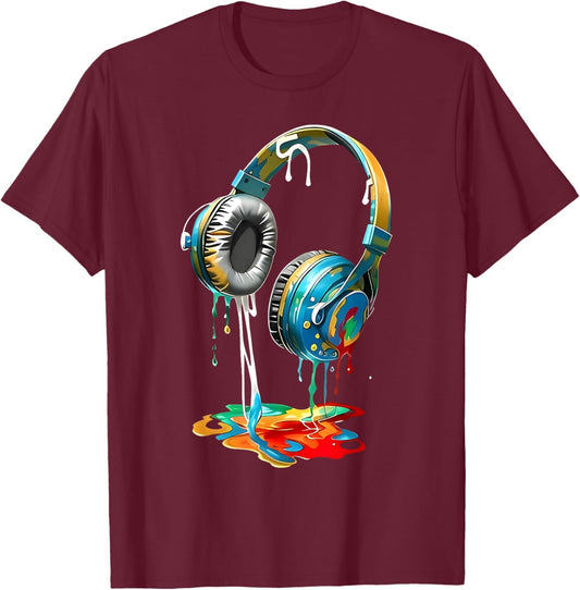 Colorful Headphones Music Lover Gifts Musican Music DJs T-Shirt - T-Shirt | Maroon