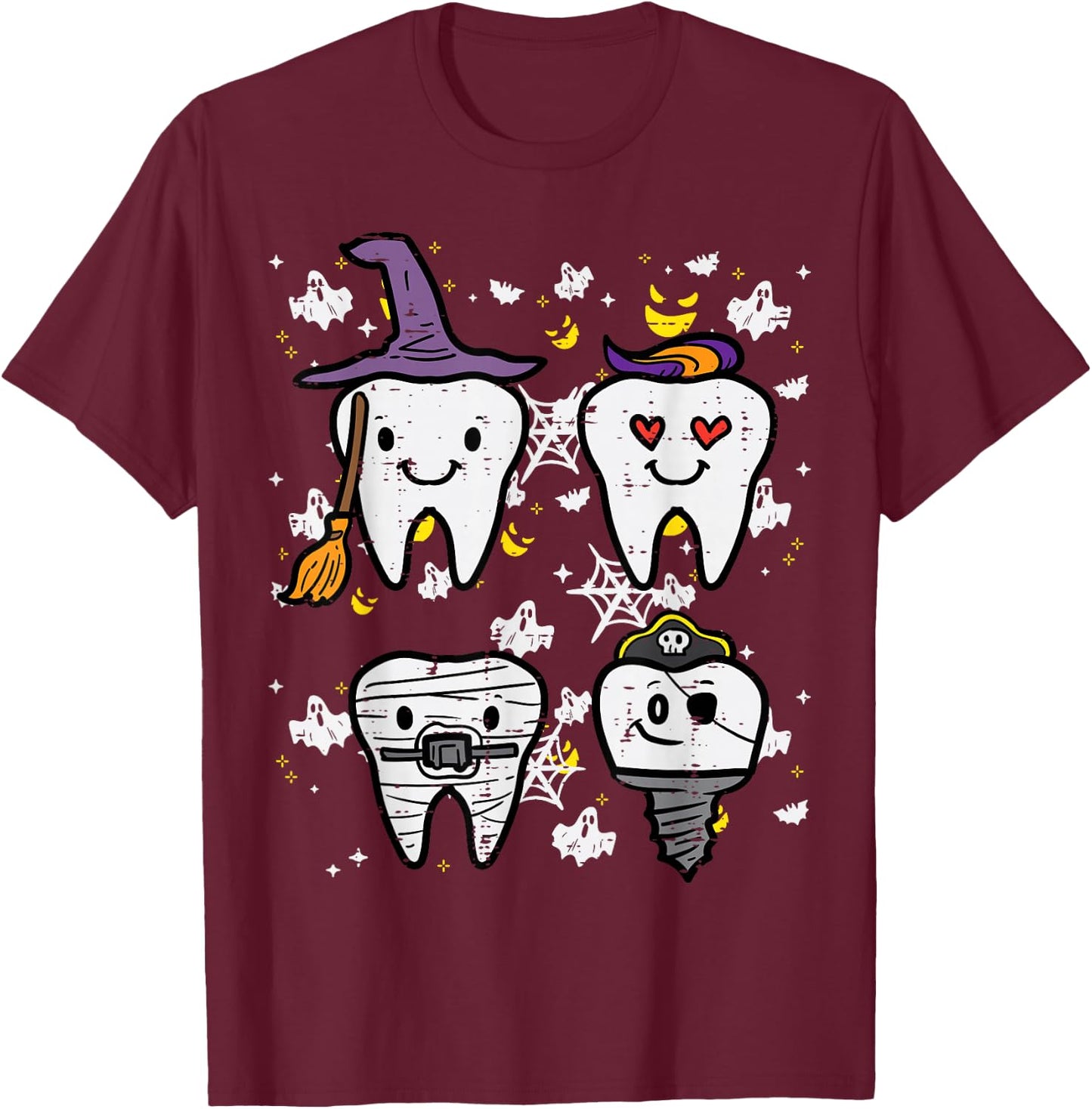 Halloween Dentist Witch Teeth Dental Crew Costume Men Women T-Shirt - T-Shirt | Maroon