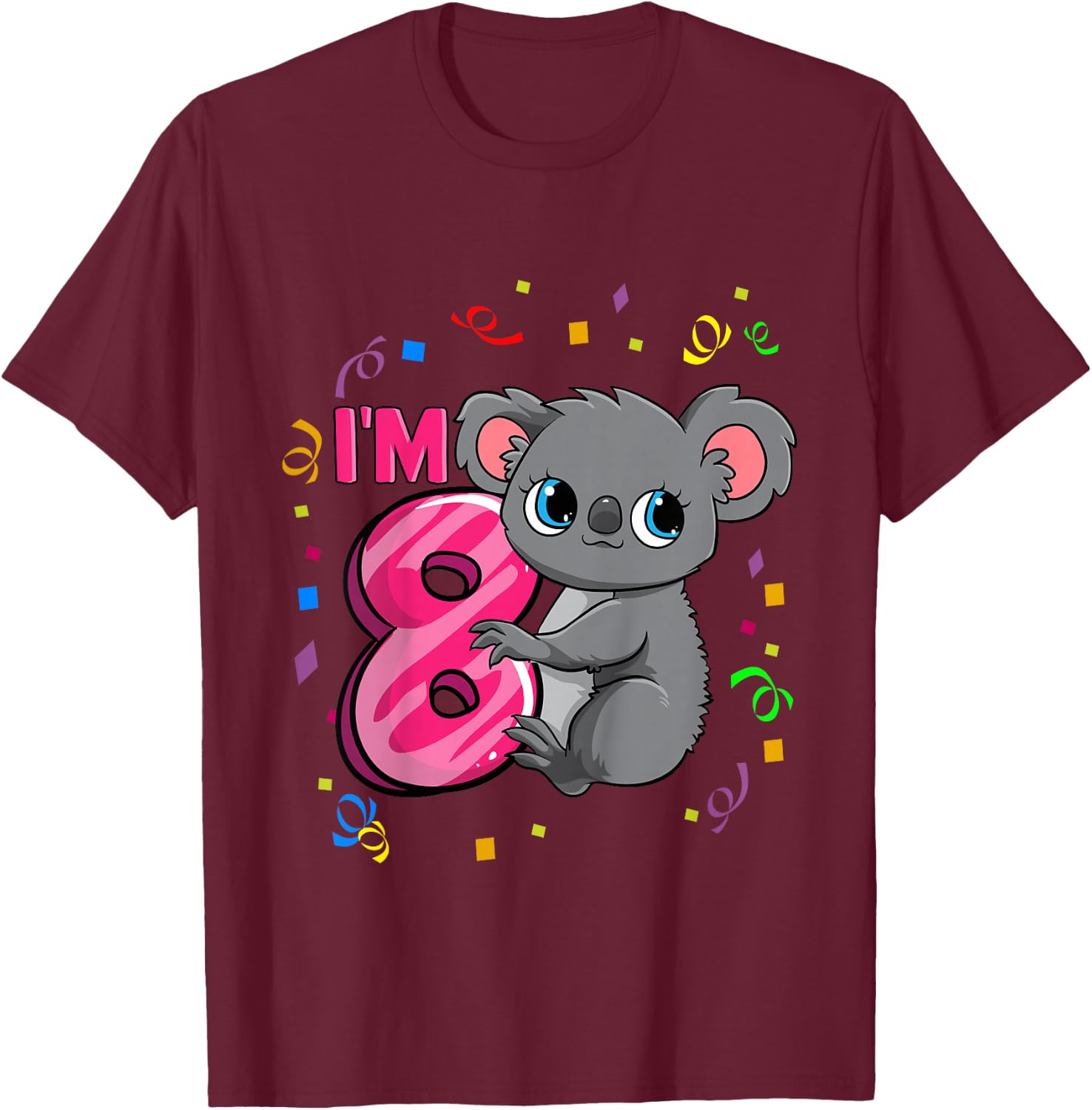 8th Birthday Shirt For Girls Koala Bear 8 Years Old T-Shirt - T-Shirt | Maroon