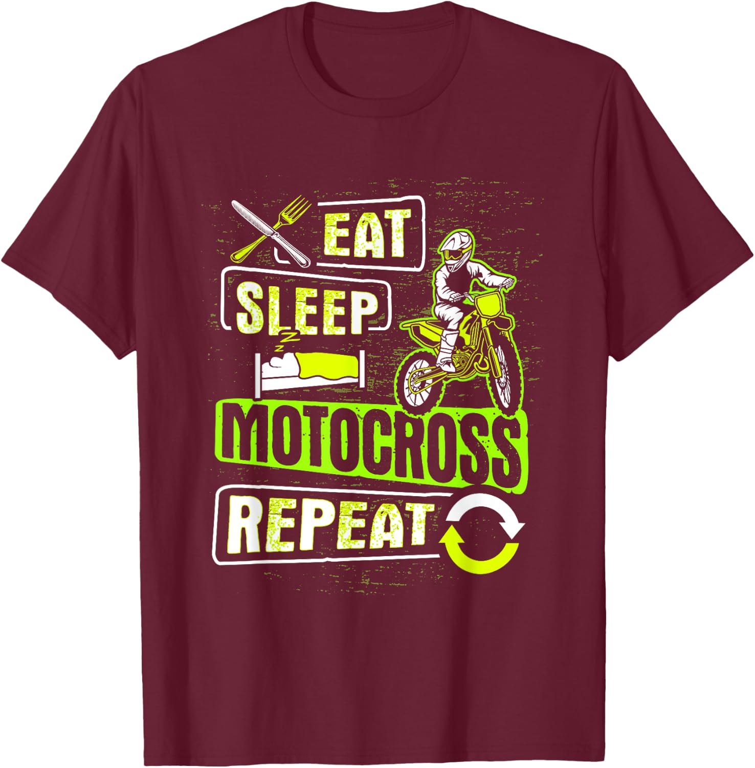 Eat Sleep Motocross Repeat Dirt Bike Motorcycle Biker Gift T-Shirt - T-Shirt | Maroon