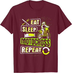 Eat Sleep Motocross Repeat Dirt Bike Motorcycle Biker Gift T-Shirt - T-Shirt | Maroon