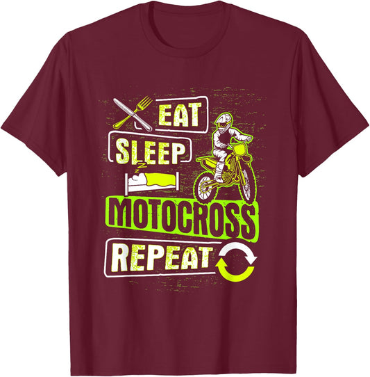 Eat Sleep Motocross Repeat Dirt Bike Motorcycle Biker Gift T-Shirt - T-Shirt | Maroon
