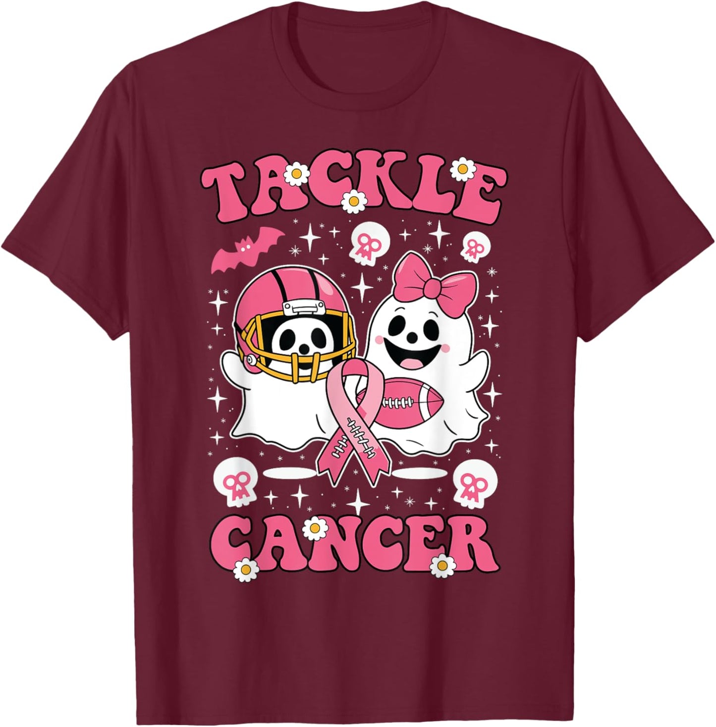 Tackle Football Pink Halloween Breast Cancer Awareness 2024 T-Shirt - T-Shirt | Maroon