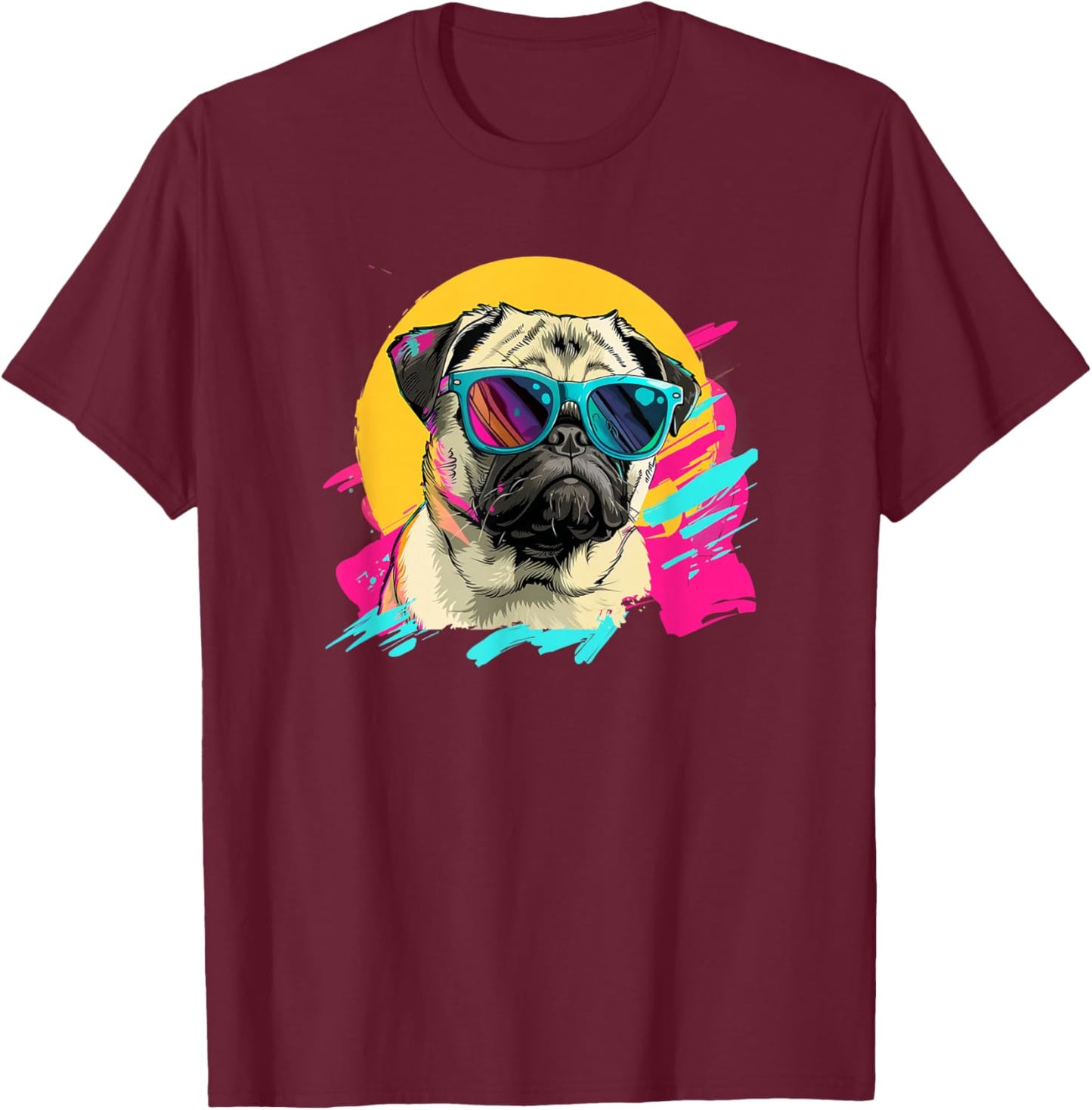 Funny & Retro Vintage 80s Pug Lover T-Shirt - T-Shirt | Maroon