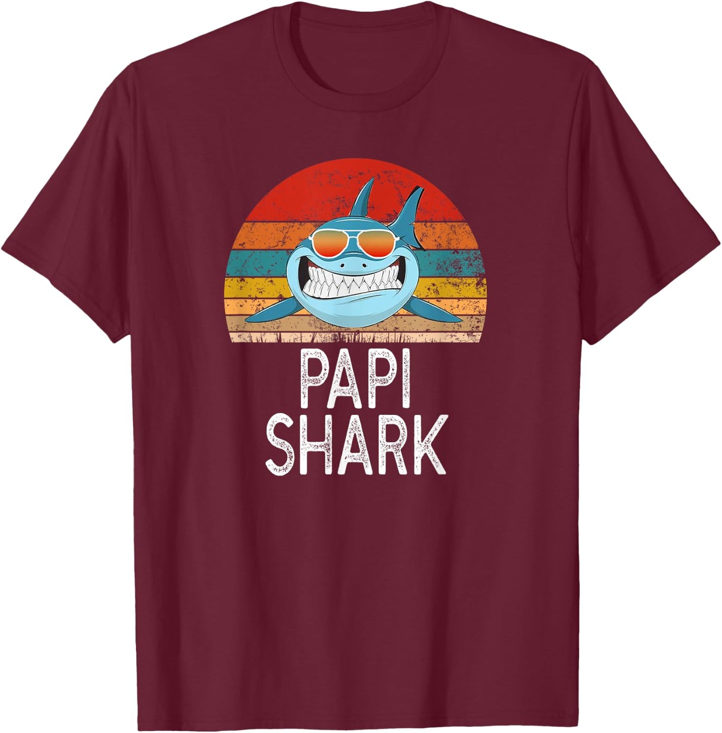 Papi Shark Funny Spanish Dad Vintage T-Shirt - T-Shirt | Maroon
