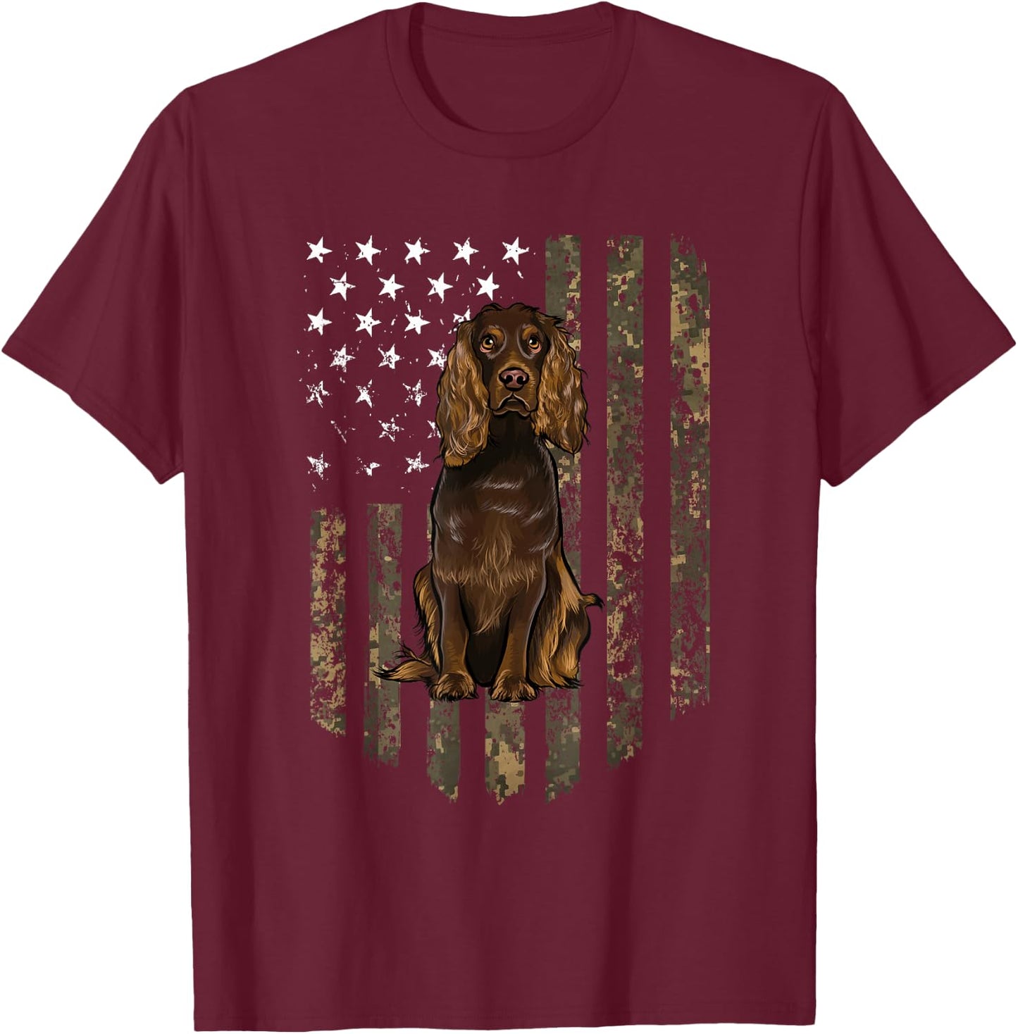 Camo American Flag Boykin Spaniel 4th of July USA T-Shirt - T-Shirt | Maroon