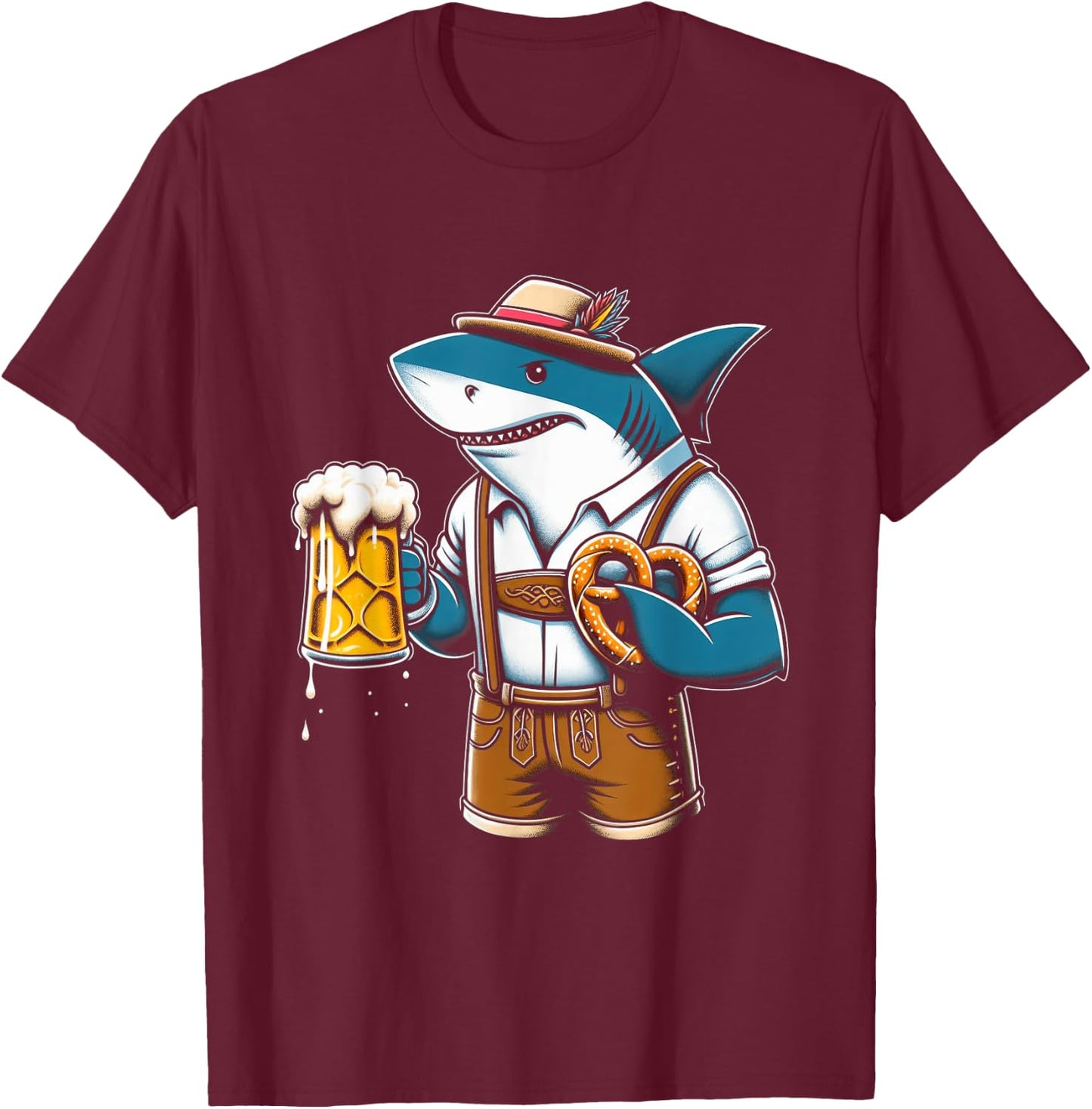 German Oktoberfest Shark Funny Bavarian Men Women T-Shirt - T-Shirt | Maroon