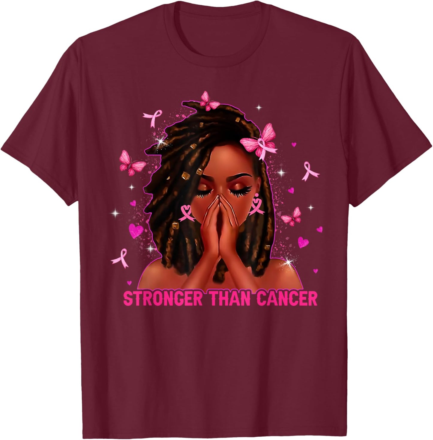 Black Women Melanin Queen Stronger Than Breast Cancer Fight T-Shirt - T-Shirt | Maroon