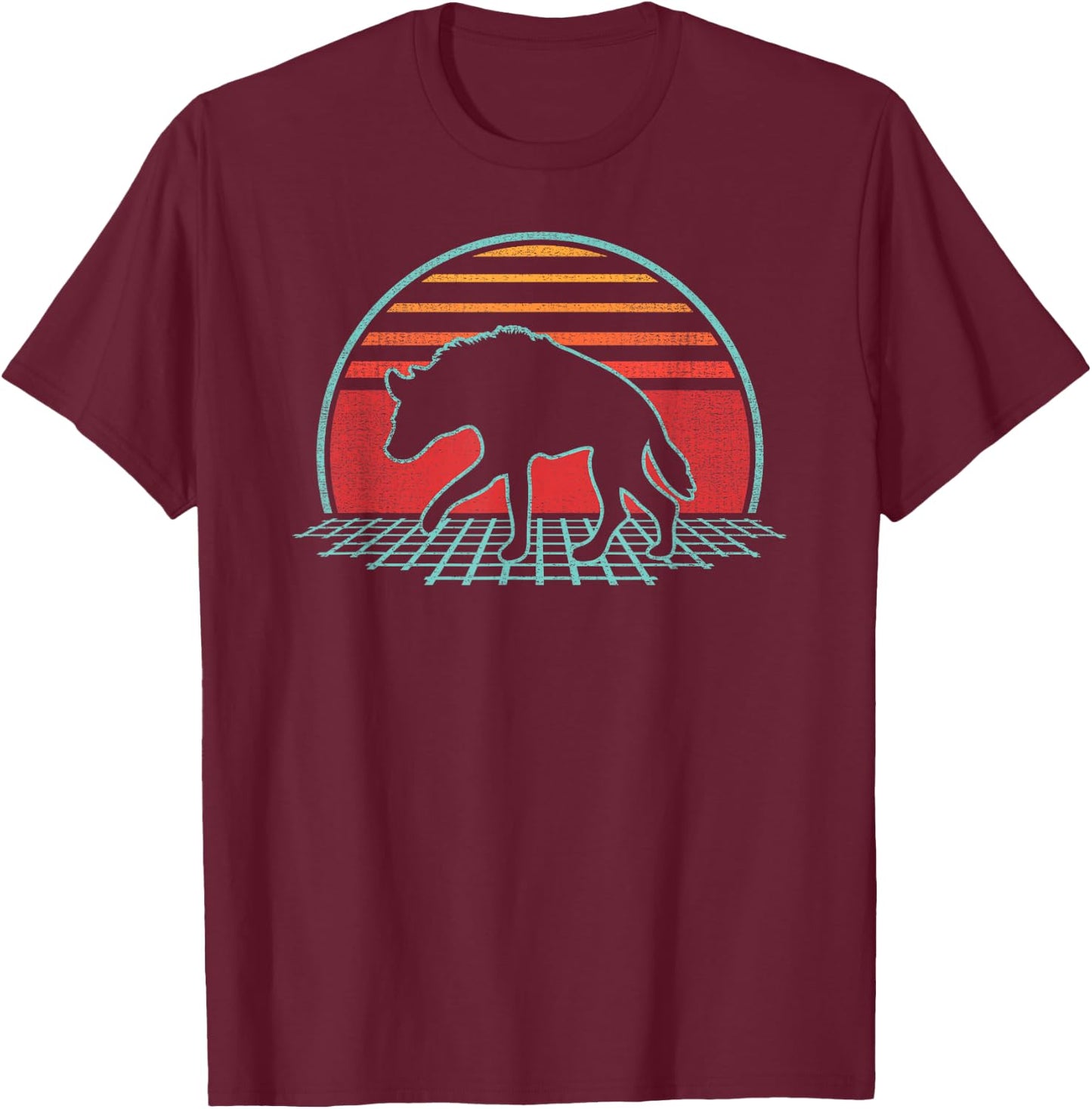 Hyena Lover Animal Retro Vintage 80s Style T-Shirt - T-Shirt | Maroon