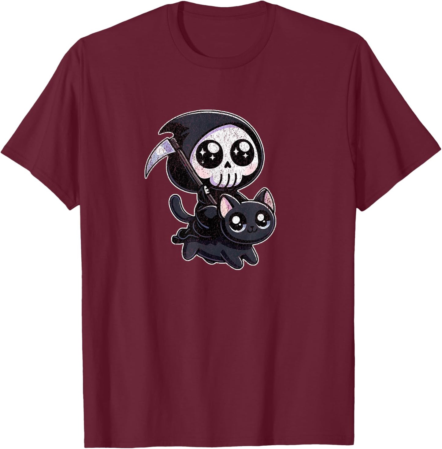 Grim Reaper Riding a Cat Men Women T-Shirt - T-Shirt | Maroon