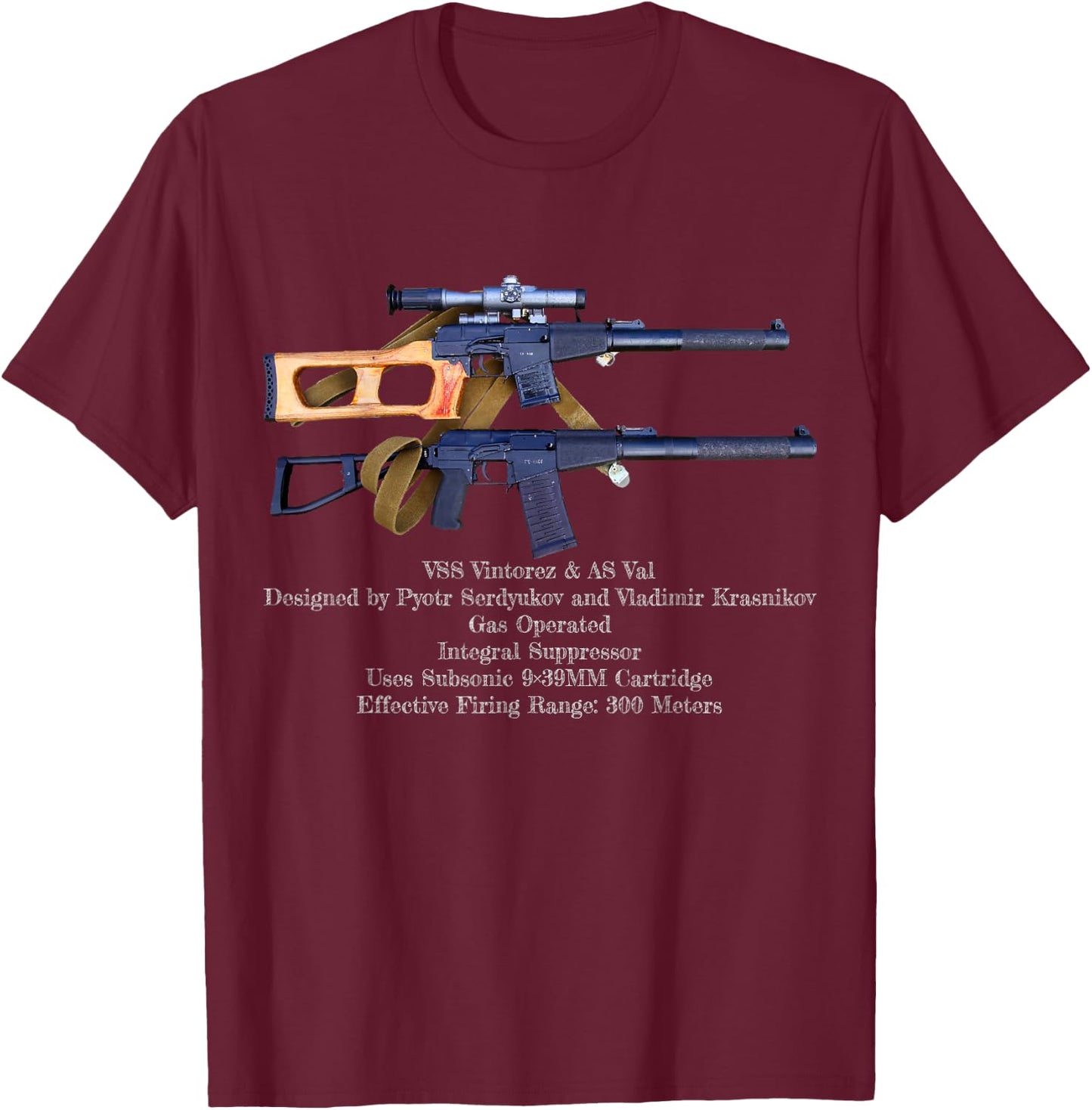 VSS Vintorez Russian Sniper Rifle Gun Scope Specs Gift T-Shirt - T-Shirt | Maroon