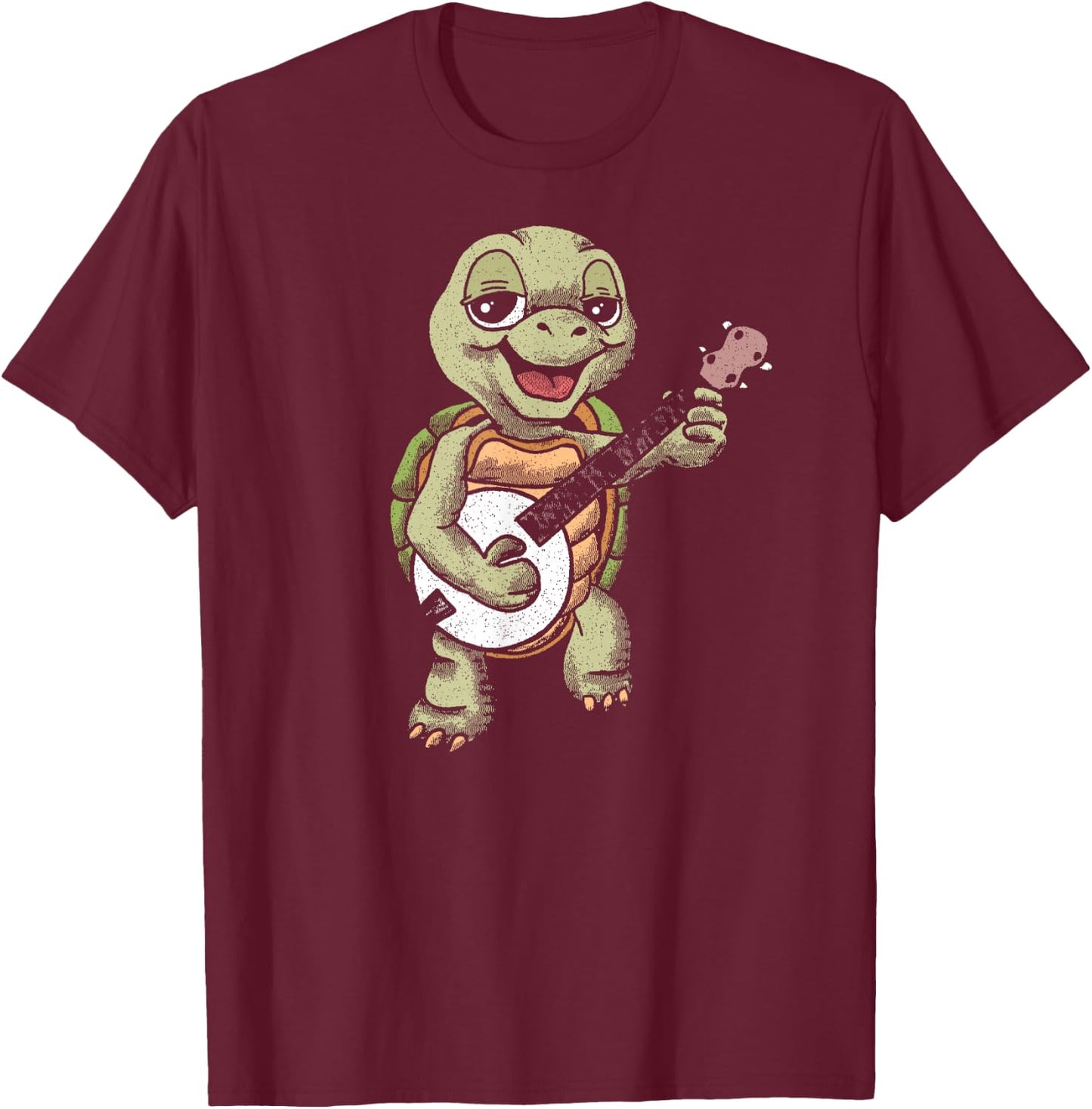 Banjo Picking Turtle Cute Funny Terrapin Music Graphic T-Shirt - T-Shirt | Maroon