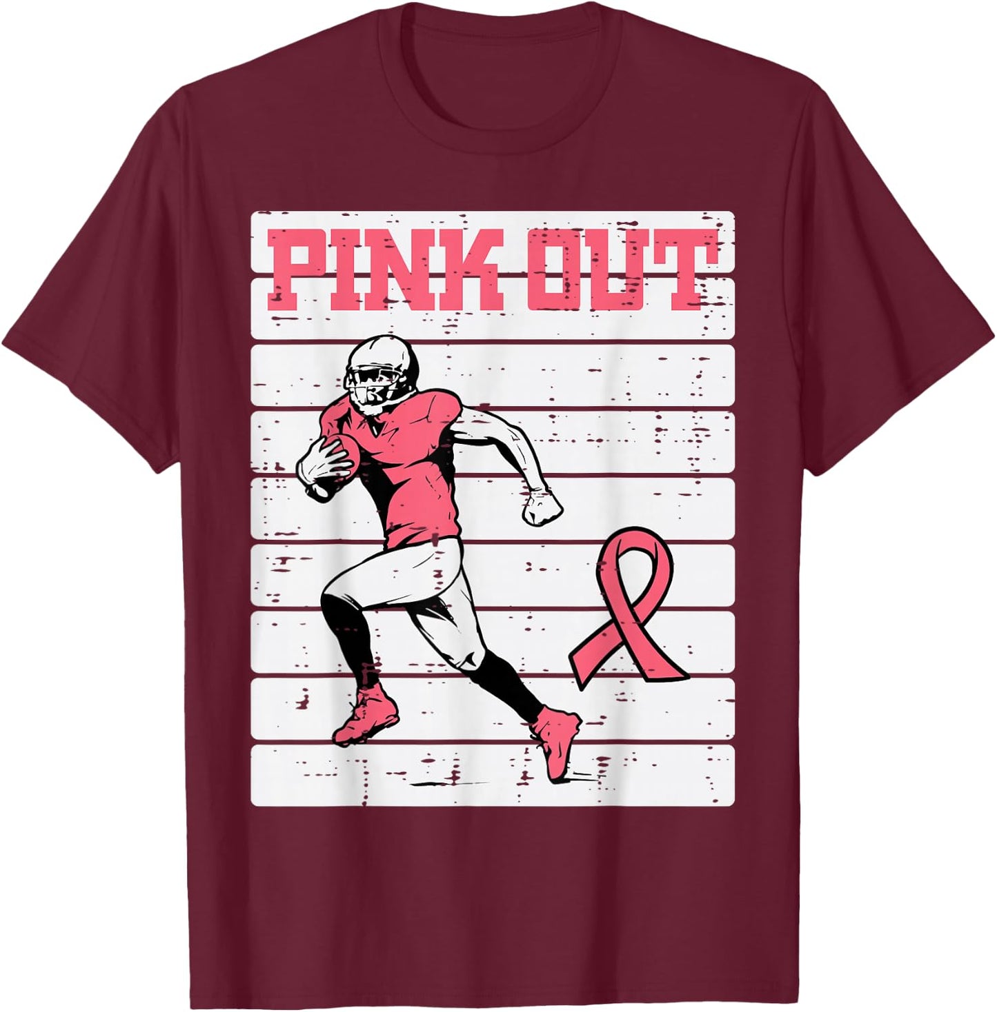Breast Cancer Football Player Pink Out Awareness Men Boy Kid T-Shirt - T-Shirt | Maroon