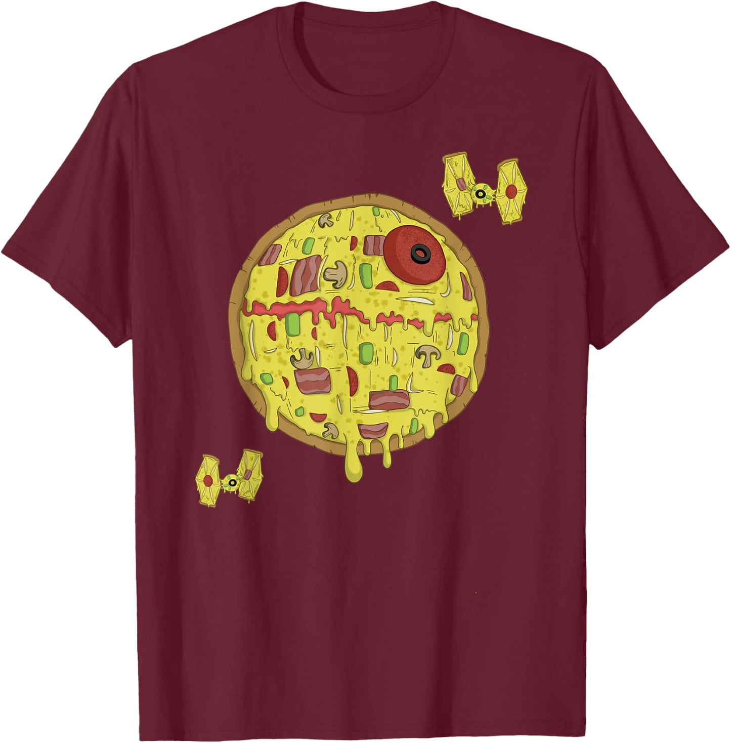 Star Wars Death Star Pizza T-Shirt - T-Shirt | Maroon