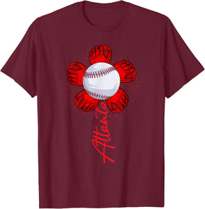 Cute Flower Atlanta Retro Baseball Lover Game Day T-Shirt - T-Shirt | Maroon