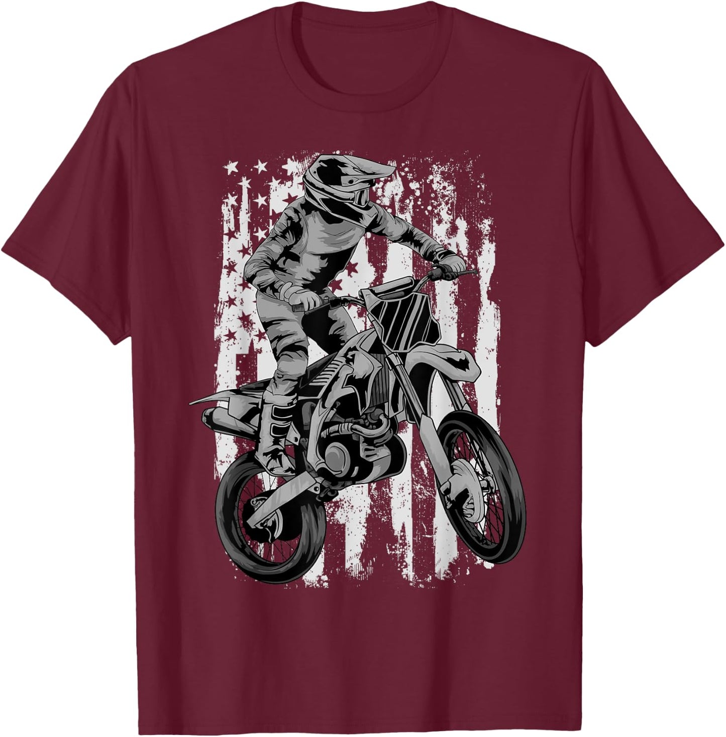 Motocross Motorcross Dirt Bike USA Flag Patriotic Women Kids Men T-Shirt - T-Shirt | Maroon