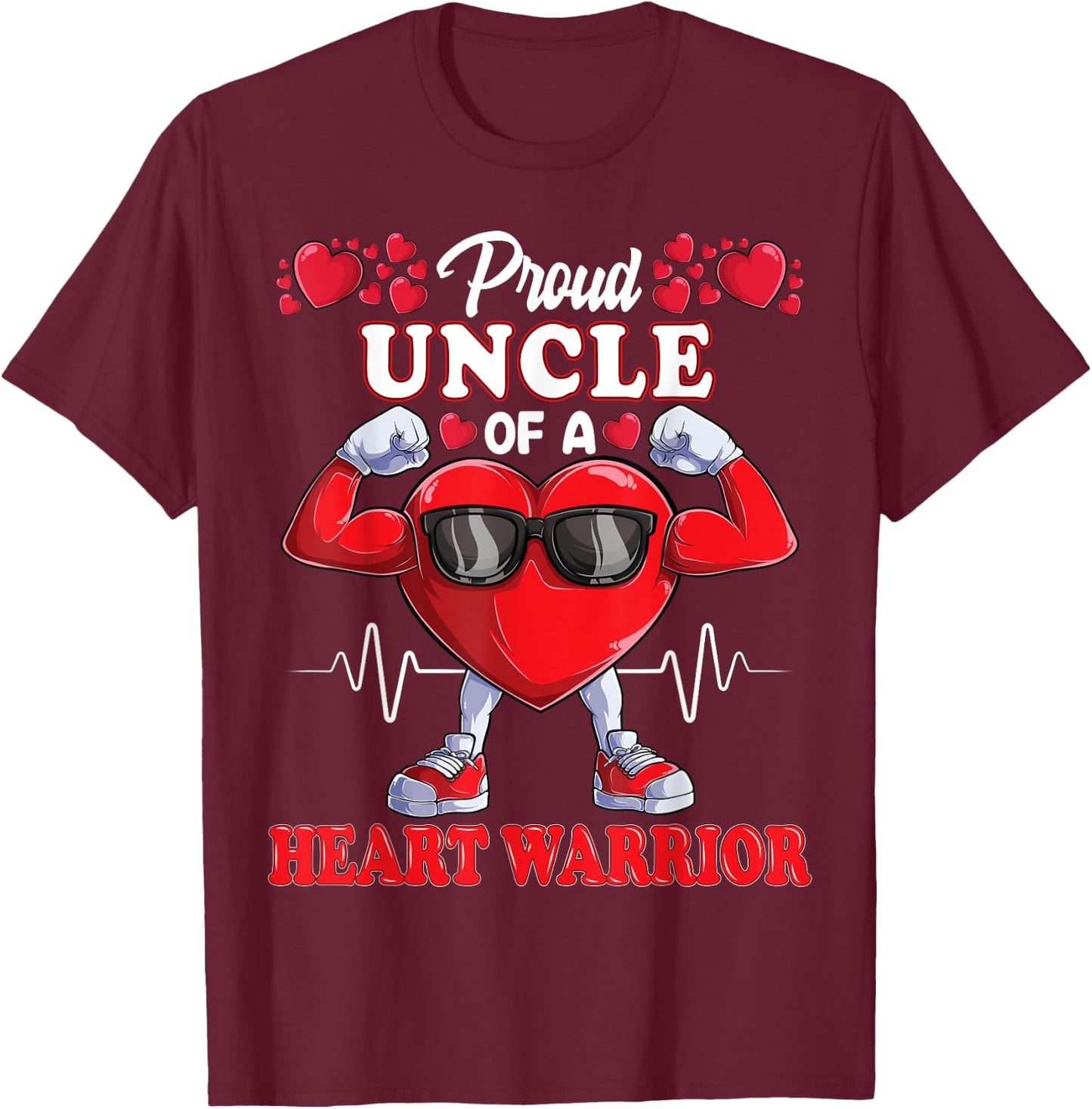 Proud Uncle of a Heart Warrior CHD Awareness T-Shirt - T-Shirt | Maroon