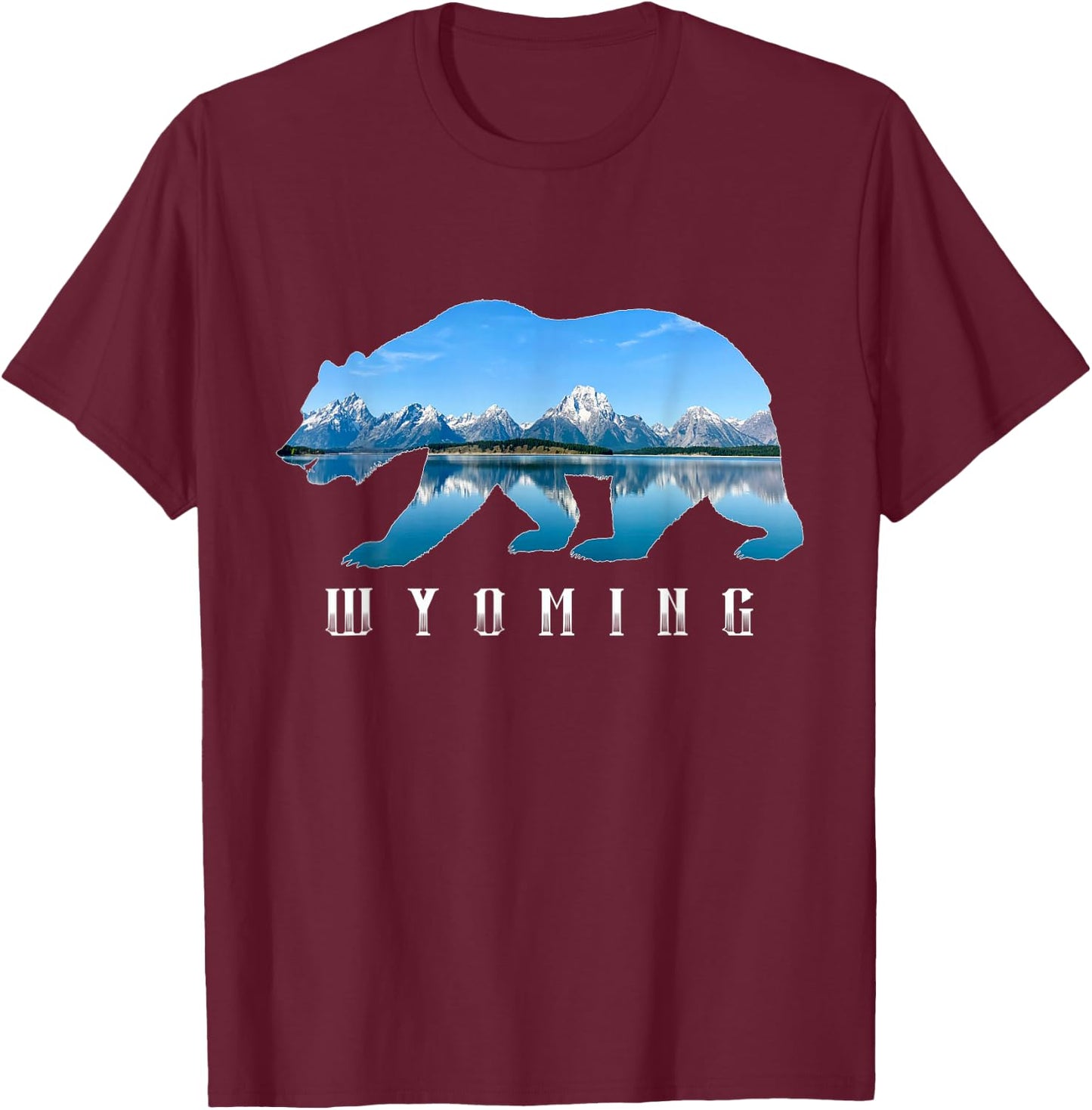Wyoming Bear & Grand Teton National Park Image Souvenir T-Shirt - T-Shirt | Maroon