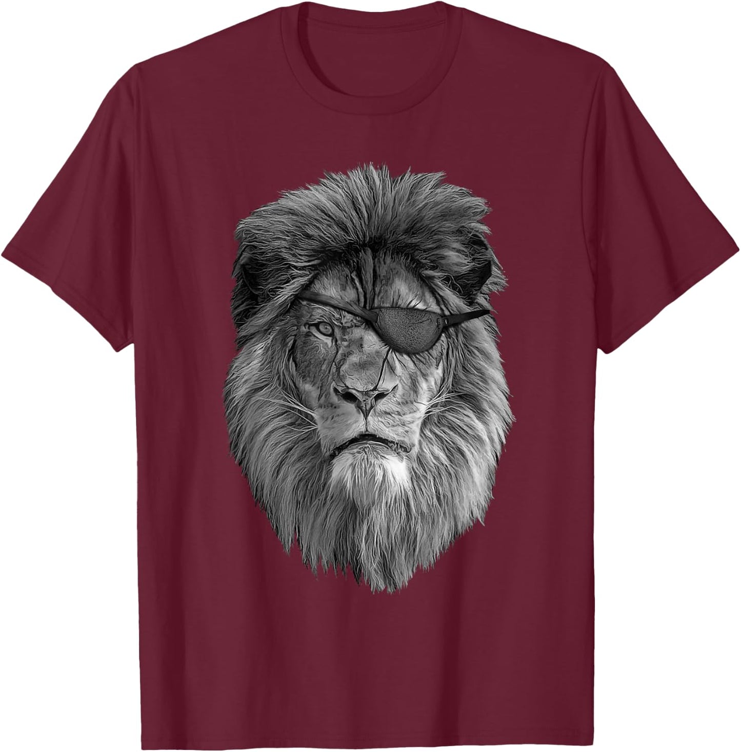 Tough Old Lion - King Of The Jungle With Scars & Eye Patch T-Shirt - T-Shirt | Maroon