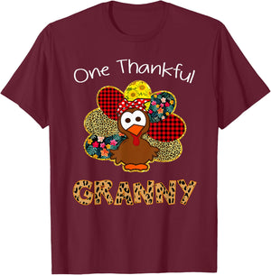 One Thankful Granny Shirt Funny Cute Turkey Thanksgiving T-Shirt - T-Shirt | Maroon