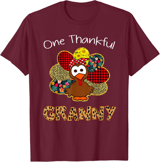 One Thankful Granny Shirt Funny Cute Turkey Thanksgiving T-Shirt - T-Shirt | Maroon