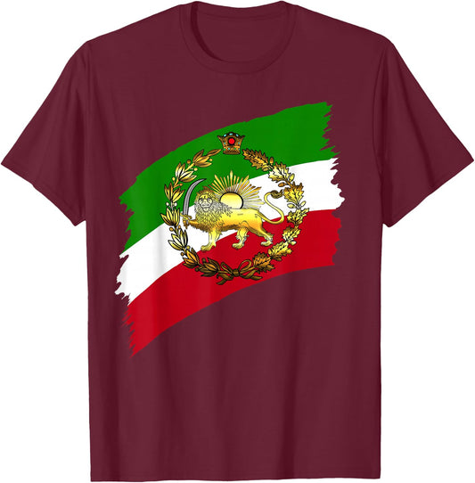 Iran flag with lion and crown T-Shirt - T-Shirt | Maroon