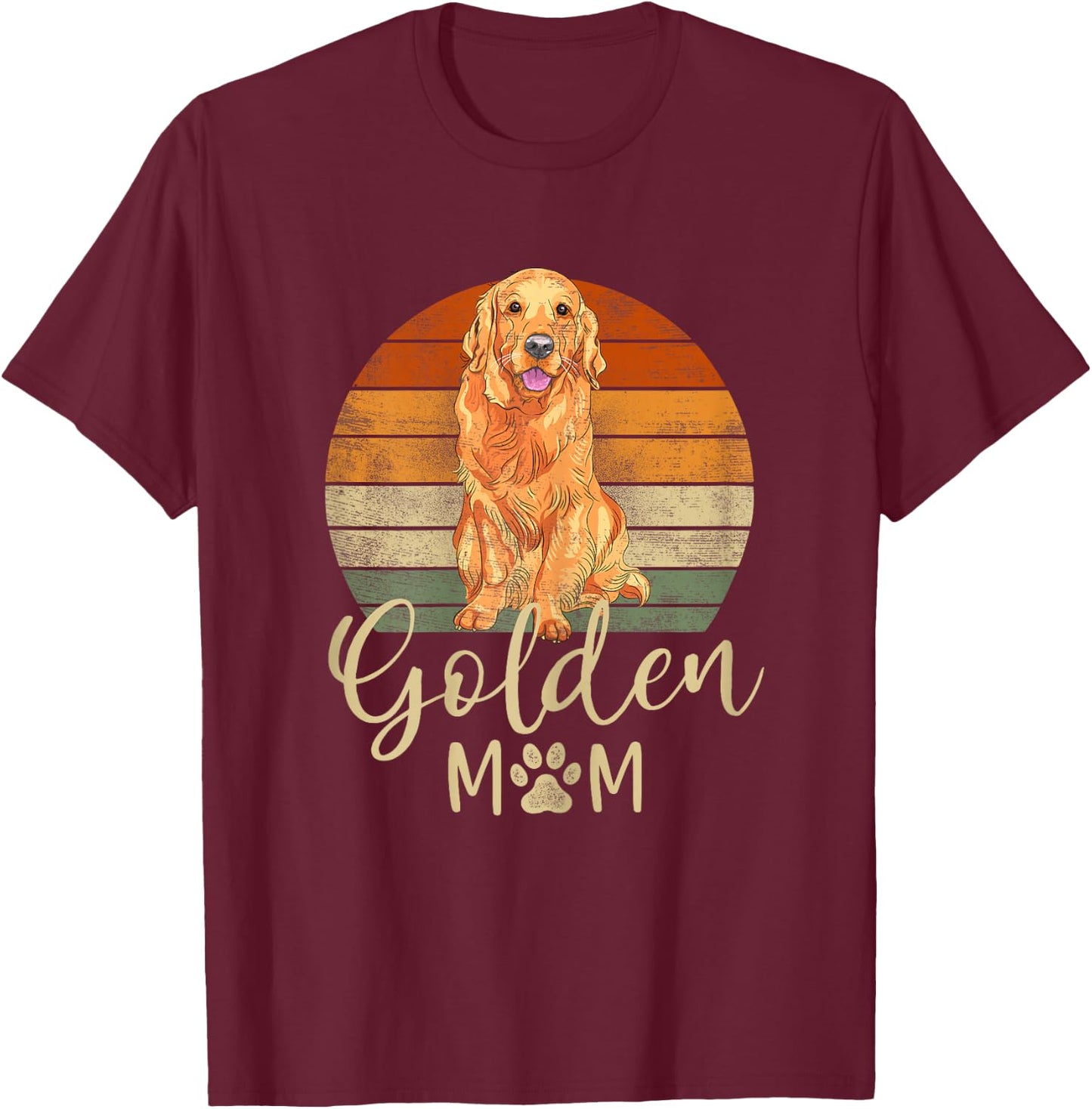 Golden Mom Retro Sunset Golden Retriever Lover Gift Dog Mama T-Shirt - T-Shirt | Maroon
