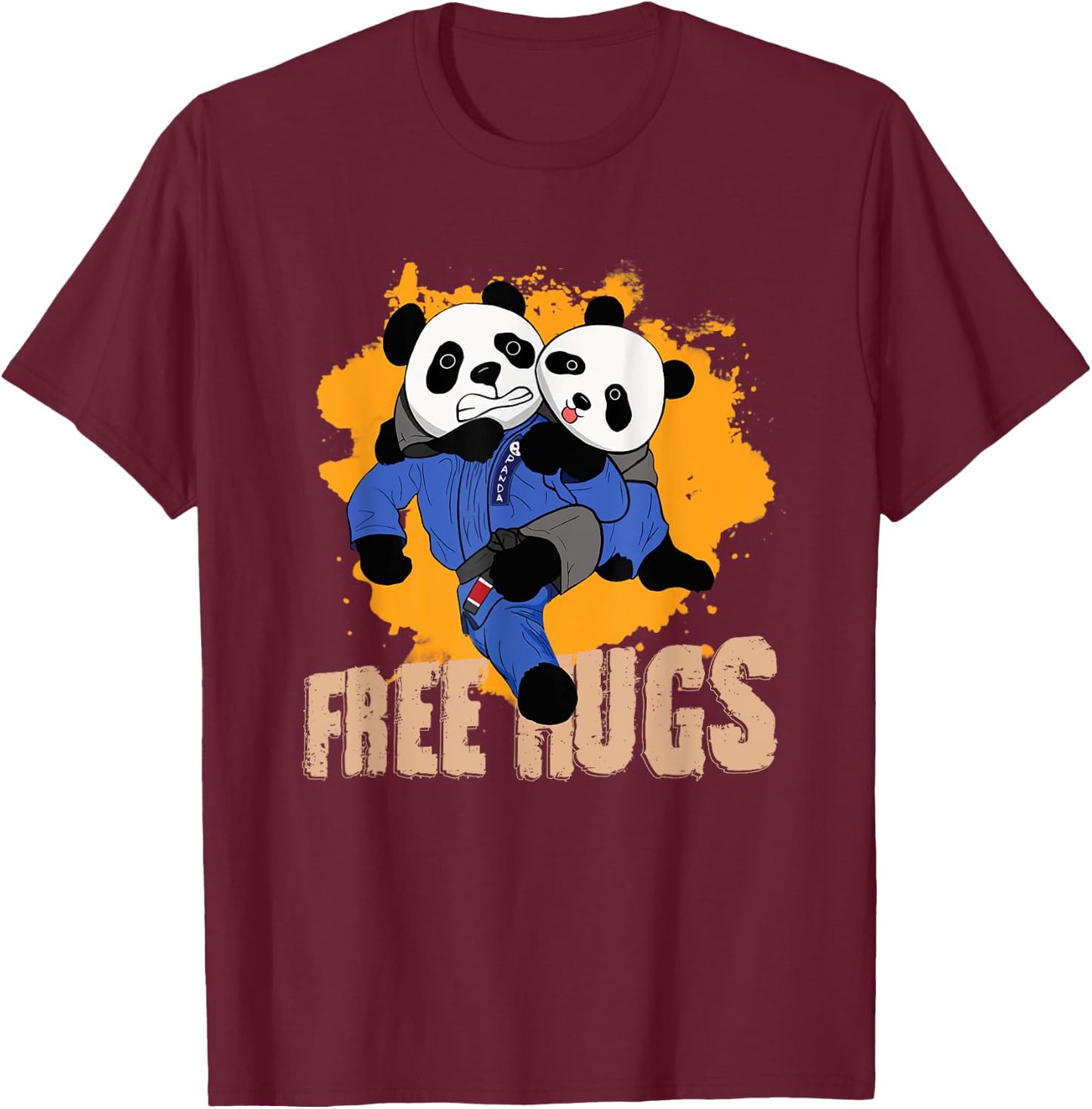 Free Hugs Panda Brazilian BJJ Jiu-Jitsu T-Shirt - T-Shirt | Maroon