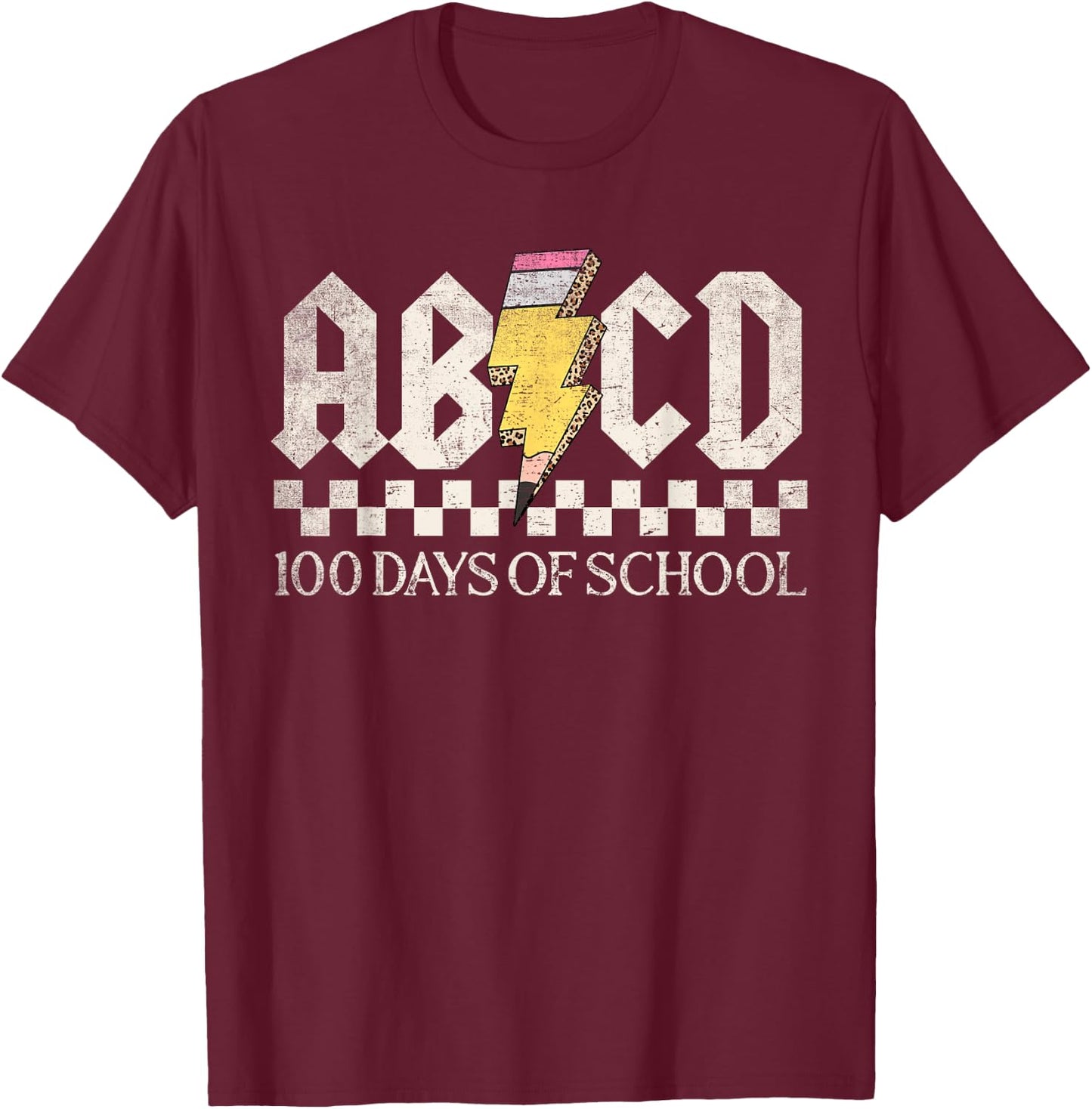 Boys Girls Teachers Rock 100 Days Of School ABCD 100th Day T-Shirt - T-Shirt | Maroon