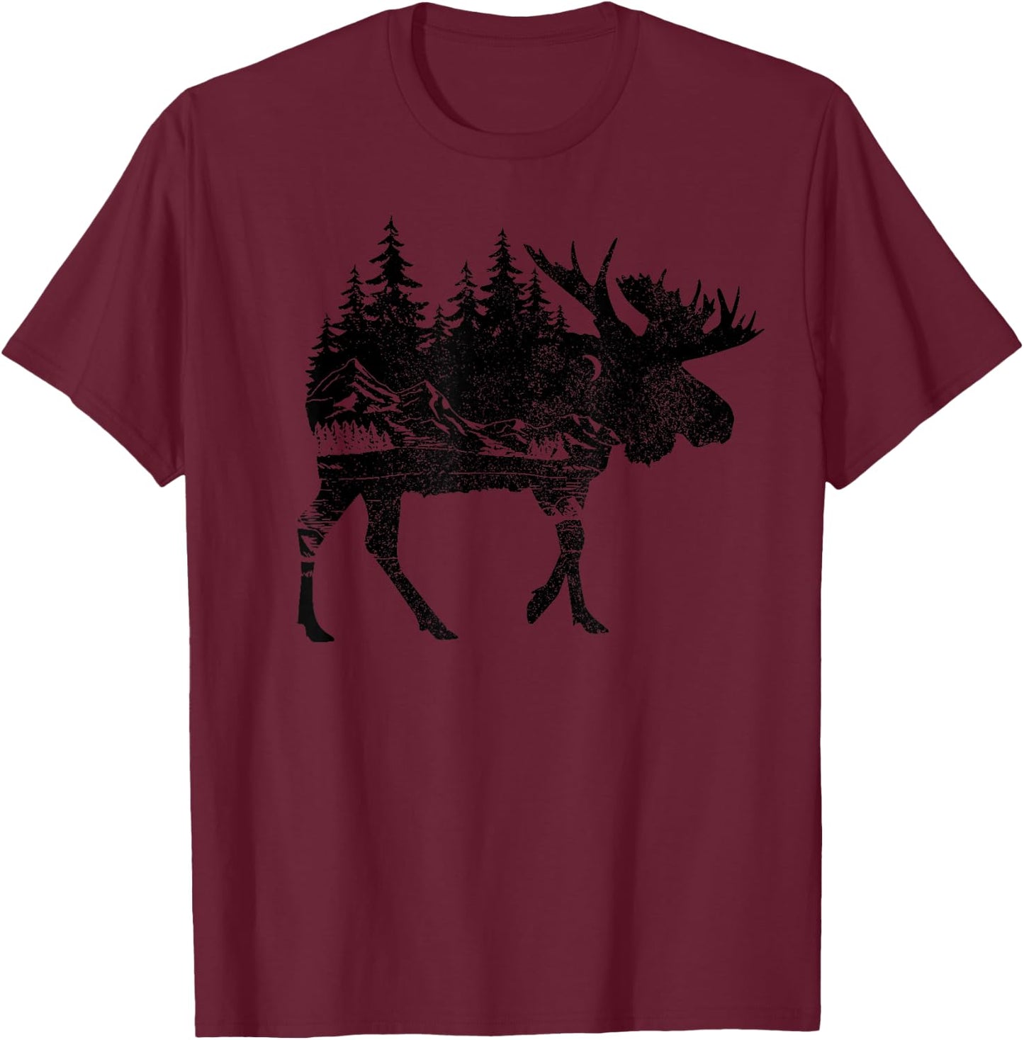 Moose Nature Alaska Hiking Fishing Camping Hunting T-Shirt - T-Shirt | Maroon