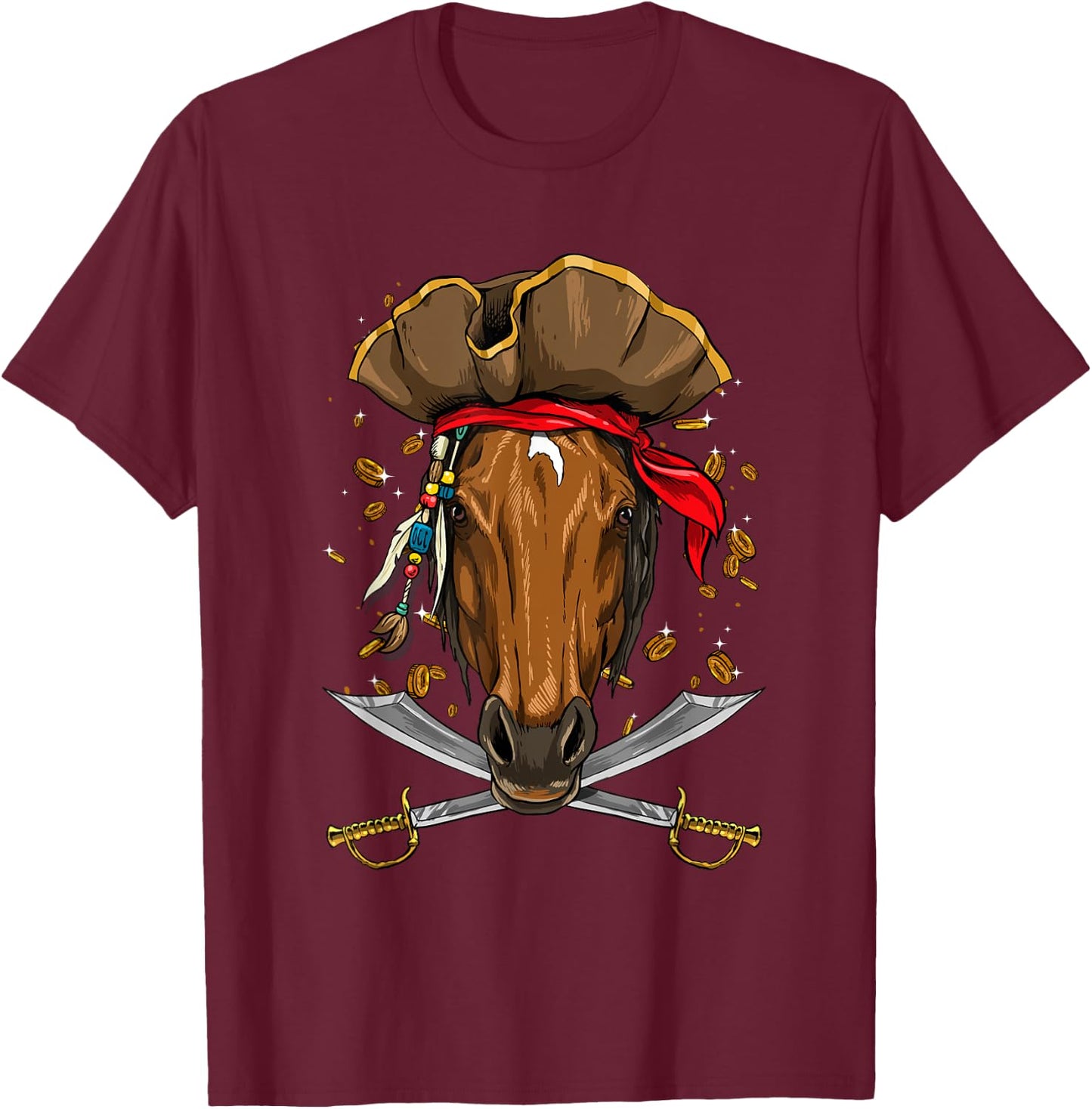 Pirate Horse Jolly Roger Halloween Equestrian Horse Lover T-Shirt - T-Shirt | Maroon
