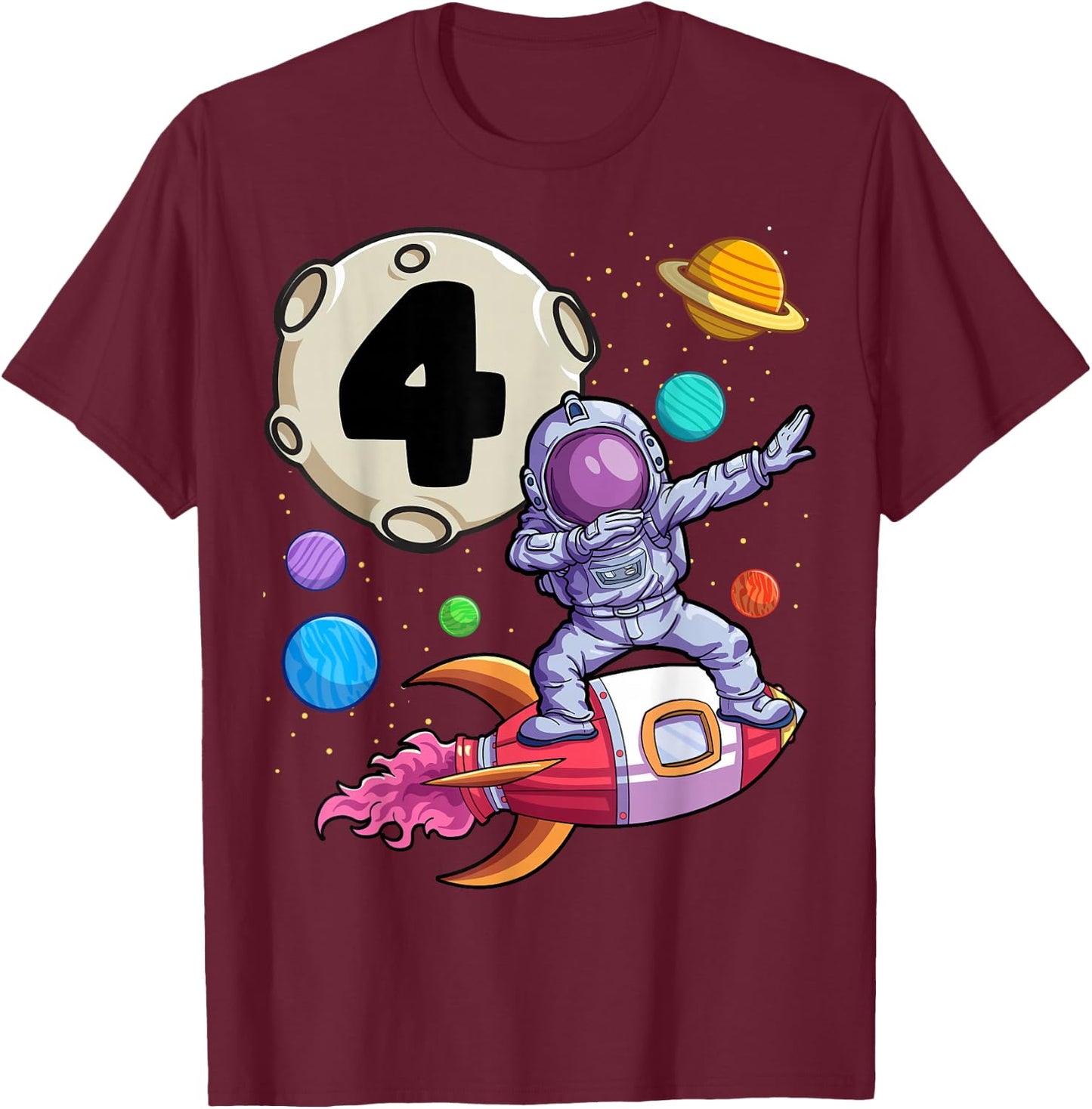 Dabbing Astronaut 4 Yrs Old Birthday Boy Space 4th Birthday T-Shirt - T-Shirt | Maroon