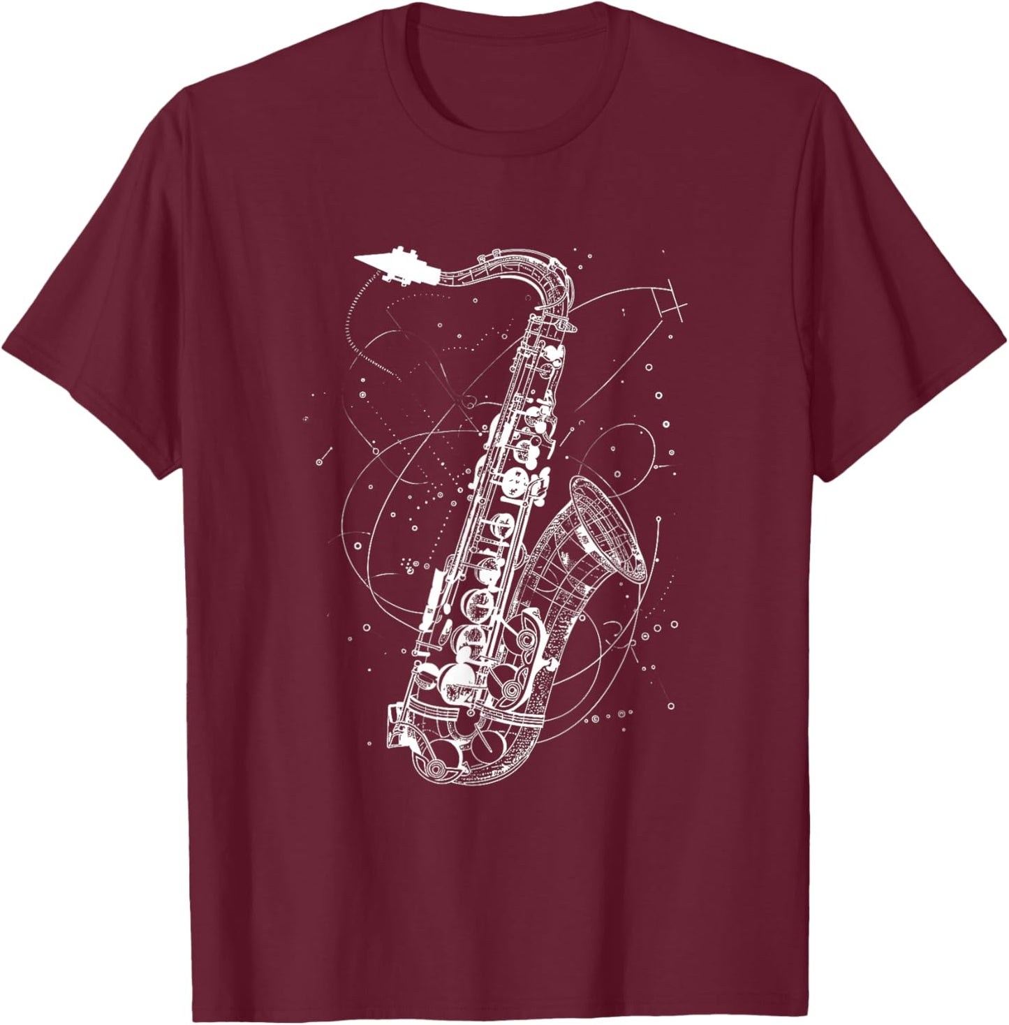 Saxophone Sketch Jazz Music Orchestra T-Shirt - T-Shirt | Maroon
