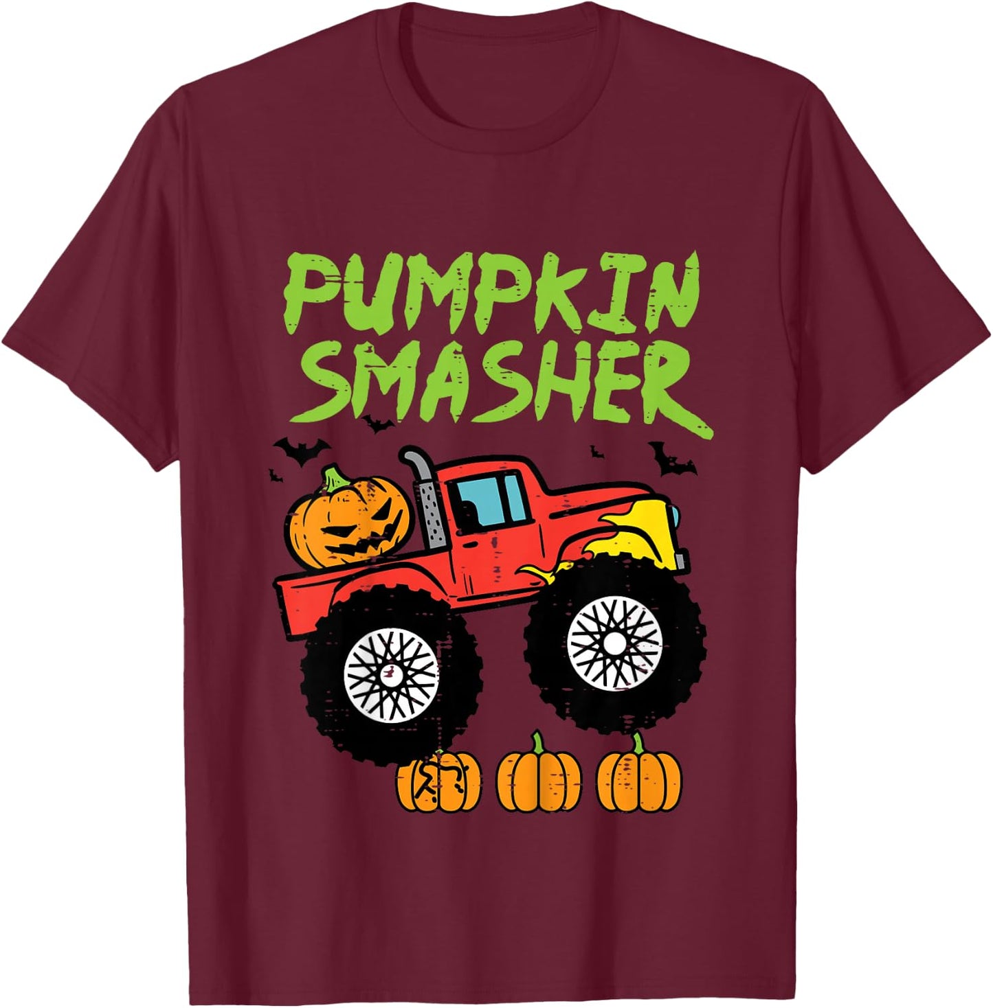 Kids Halloween Pumpkin Smasher Monster Truck Costume Toddler Boys T-Shirt - T-Shirt | Maroon