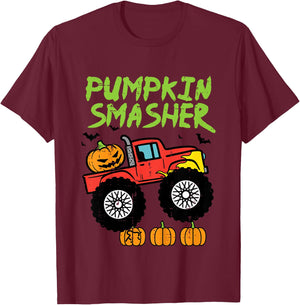 Kids Halloween Pumpkin Smasher Monster Truck Costume Toddler Boys T-Shirt - T-Shirt | Maroon
