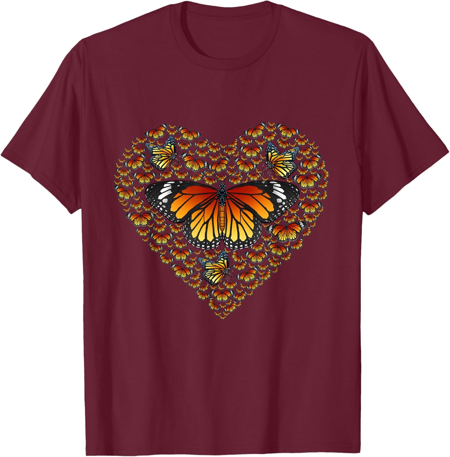 Monarch Butterfly Heart Valentine's Day Insect Wings Bug T-Shirt - T-Shirt | Maroon