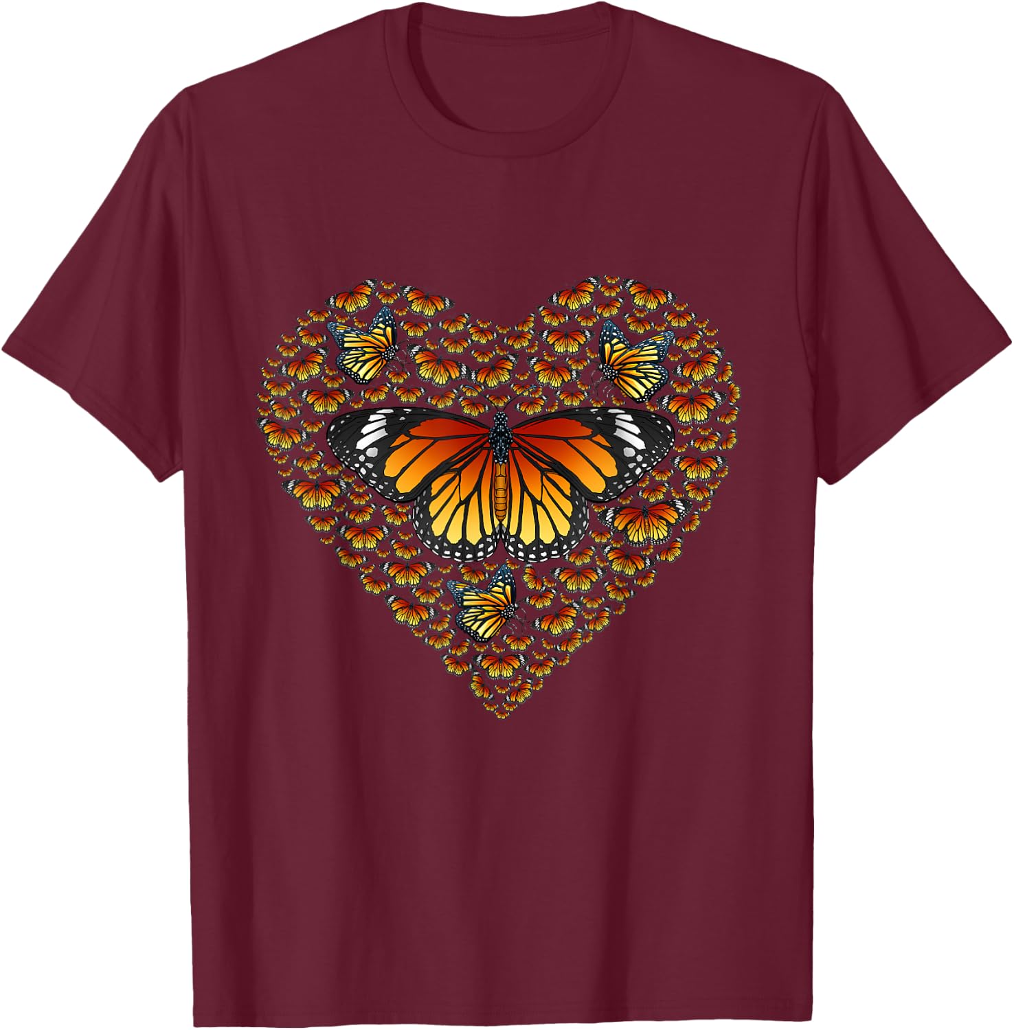 Monarch Butterfly Heart Valentine's Day Insect Wings Bug T-Shirt - T-Shirt | Maroon
