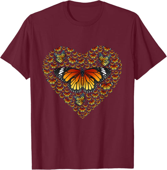 Monarch Butterfly Heart Valentine's Day Insect Wings Bug T-Shirt - T-Shirt | Maroon