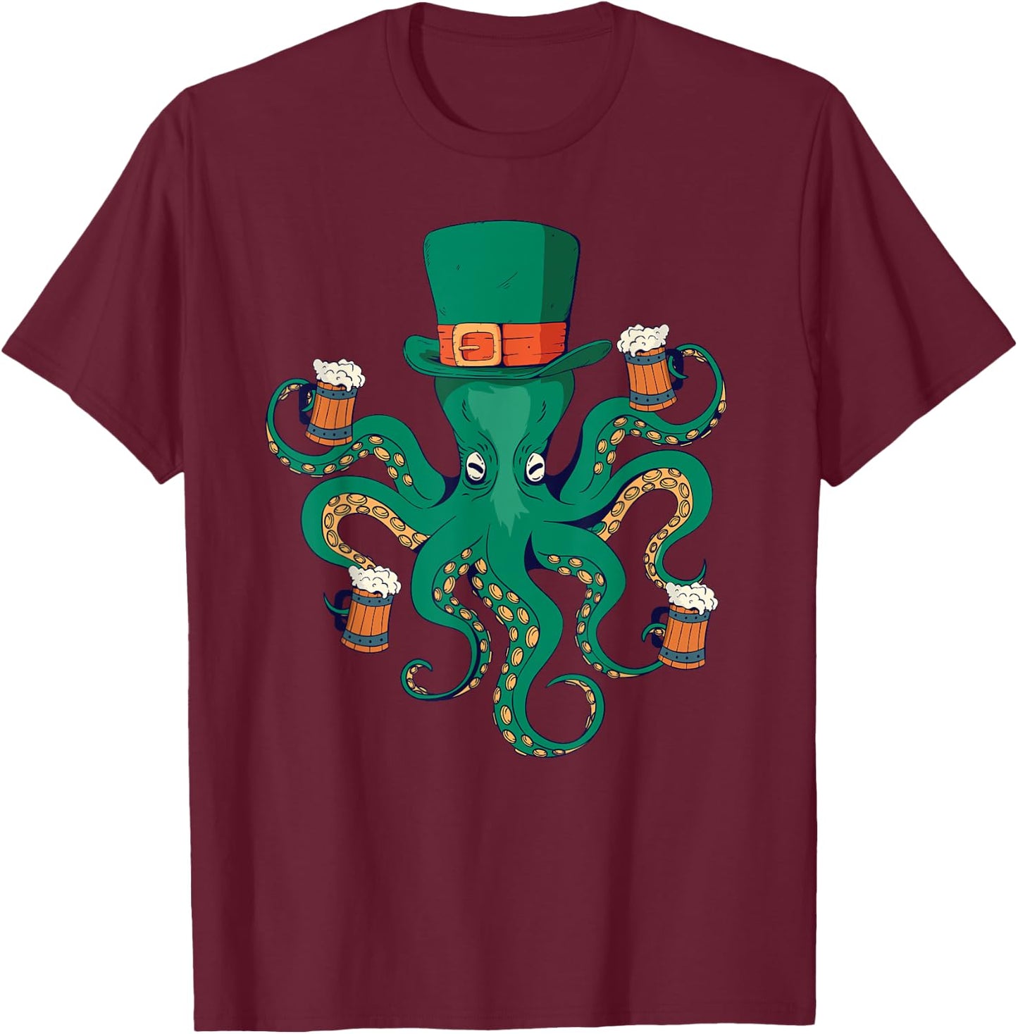 St. Patricks Day Irish Octopus Kraken Beer Party Funny Gift T-Shirt - T-Shirt | Maroon