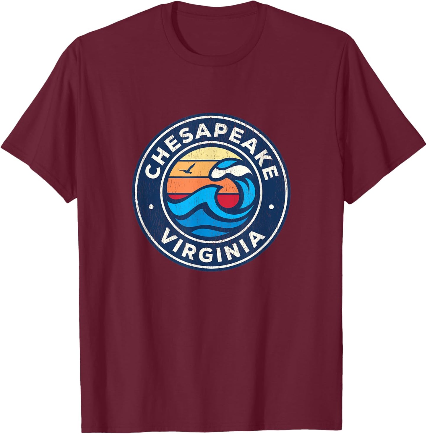 Chesapeake Virginia VA Vintage Nautical Waves Design T-Shirt - T-Shirt | Maroon