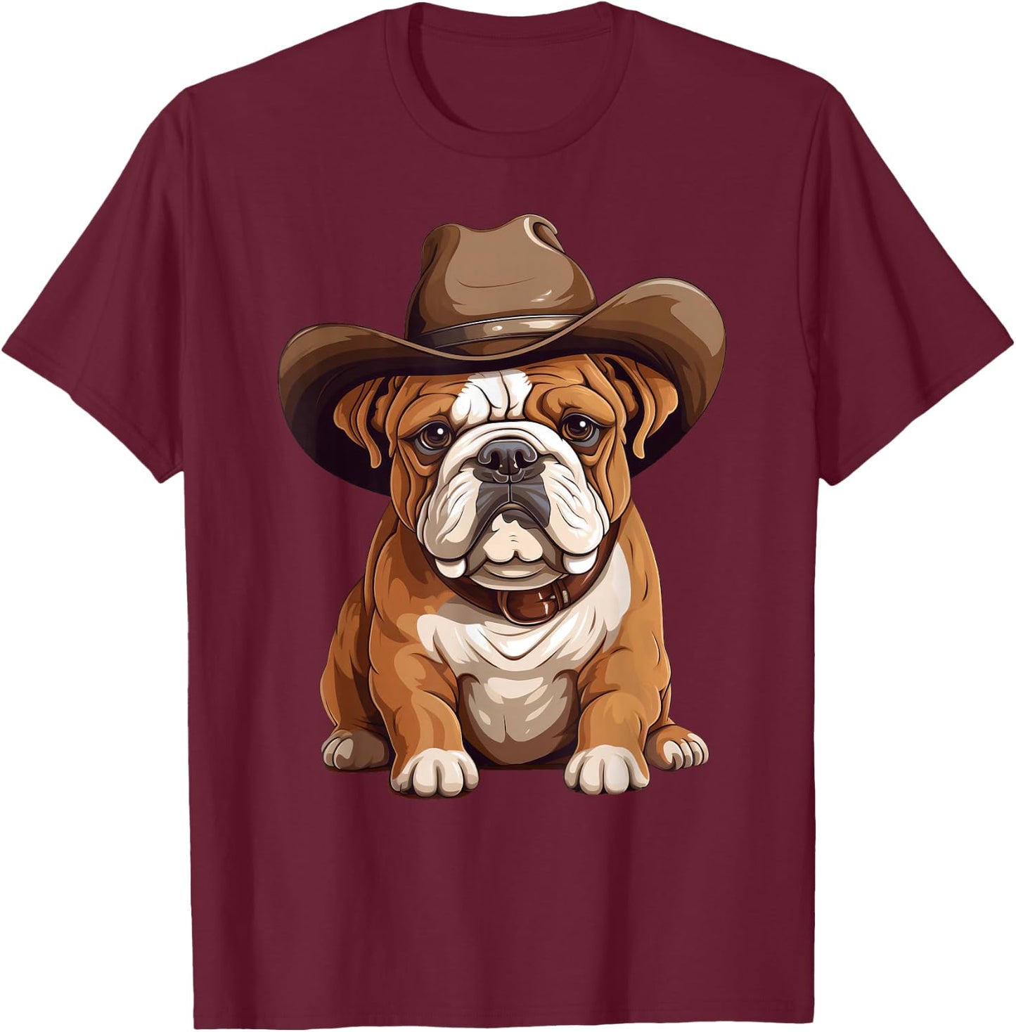 English Bulldog Puppy in Cowboy Hat Bulldog Lover Boys Girls T-Shirt - T-Shirt | Maroon