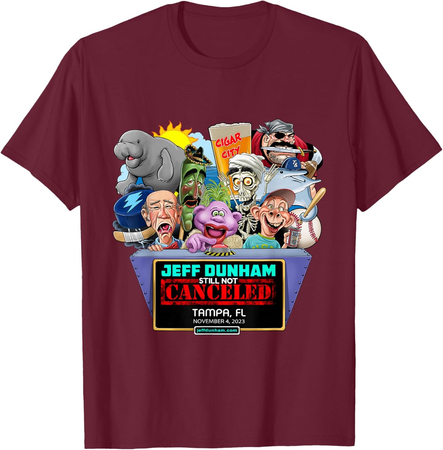 Jeff Dunham -Adults Black Small Classic Fit Short Sleeve T-Shirt - T-Shirt | Maroon
