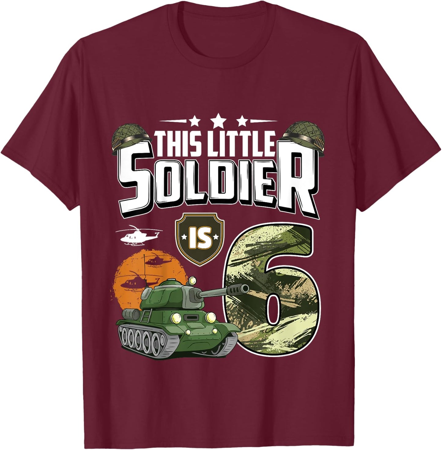 Kids 6 Year Old Soldier 6th Birthday Military Themed Camo boys T-Shirt - T-Shirt | Maroon