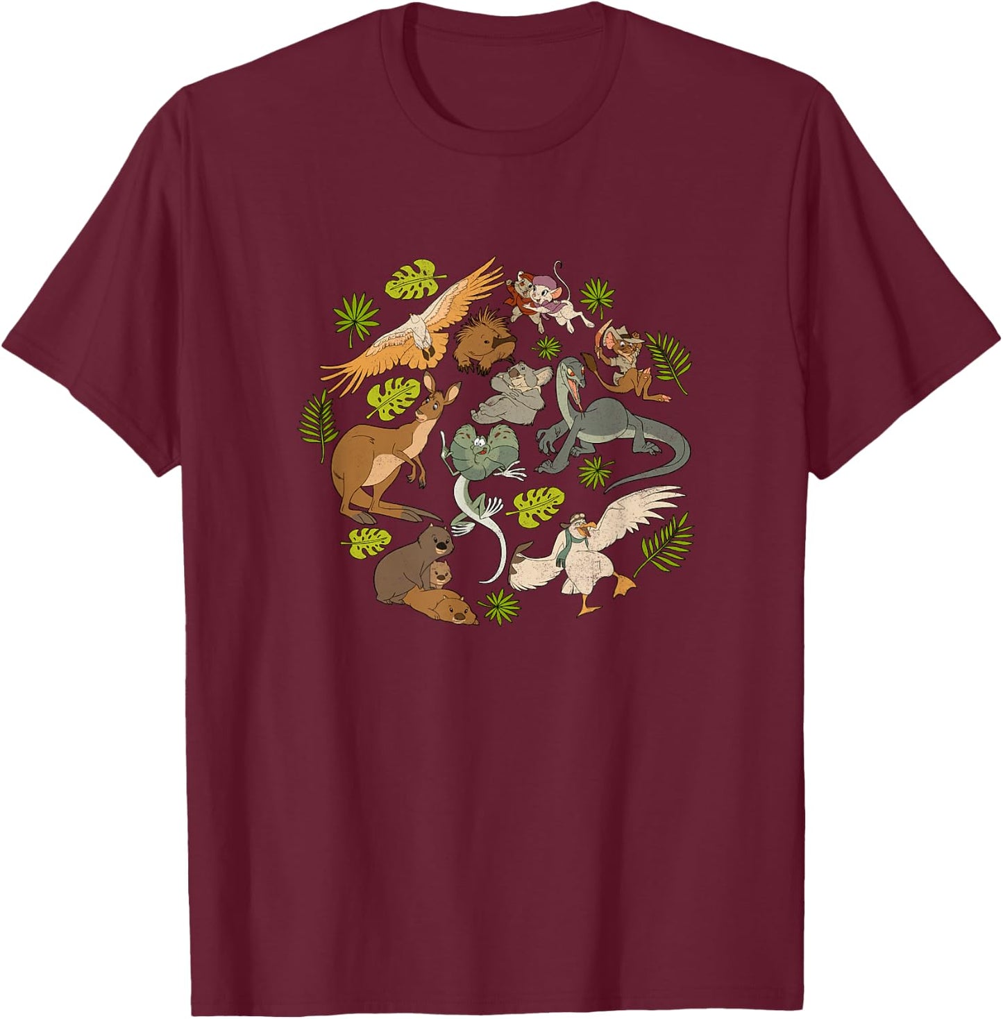 Disney The Rescuers Down Under Vintage Character Jumble T-Shirt - T-Shirt | Maroon