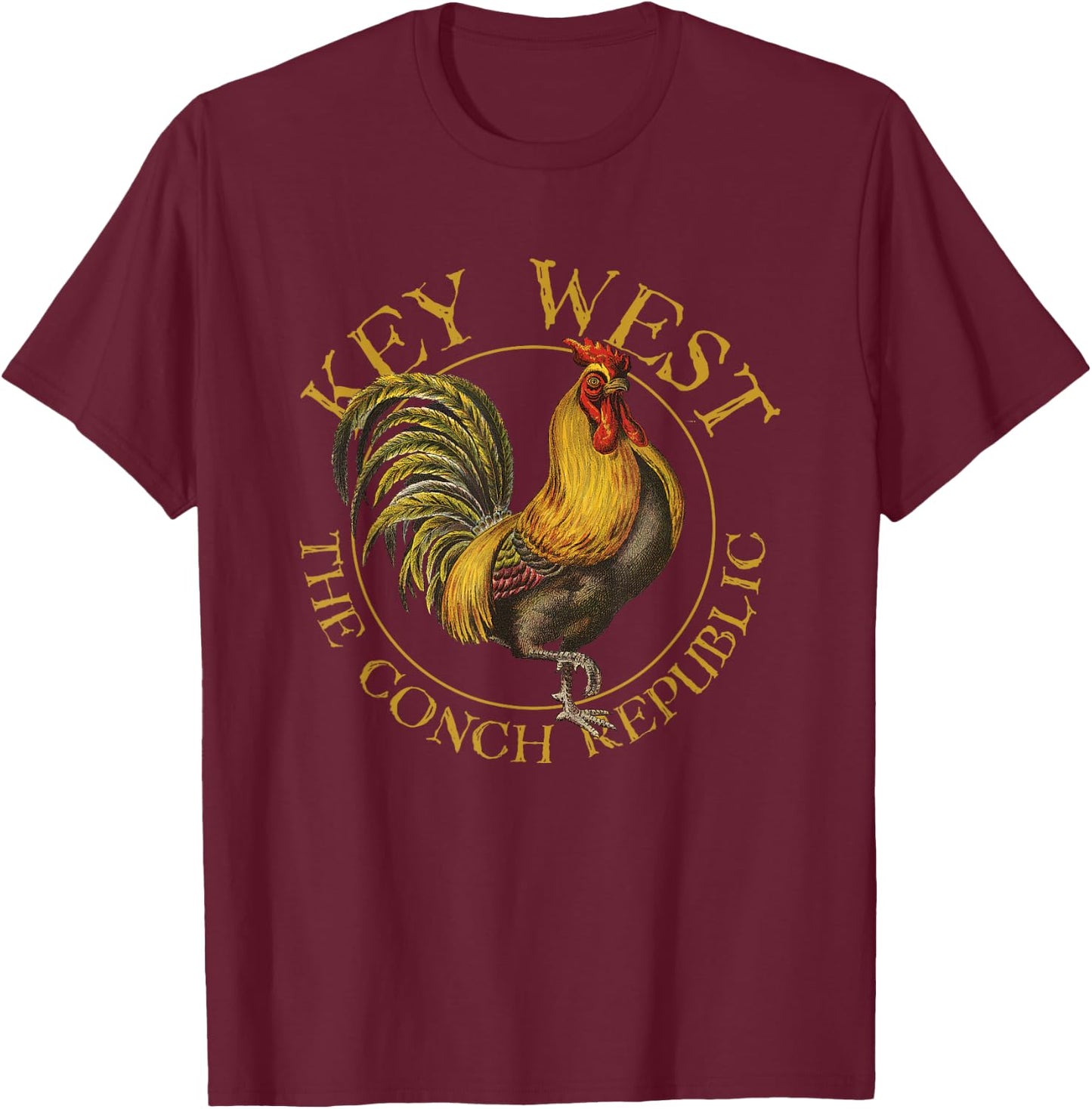 Key West Florida Vintage Rooster Design Souvenir T-Shirt - T-Shirt | Maroon