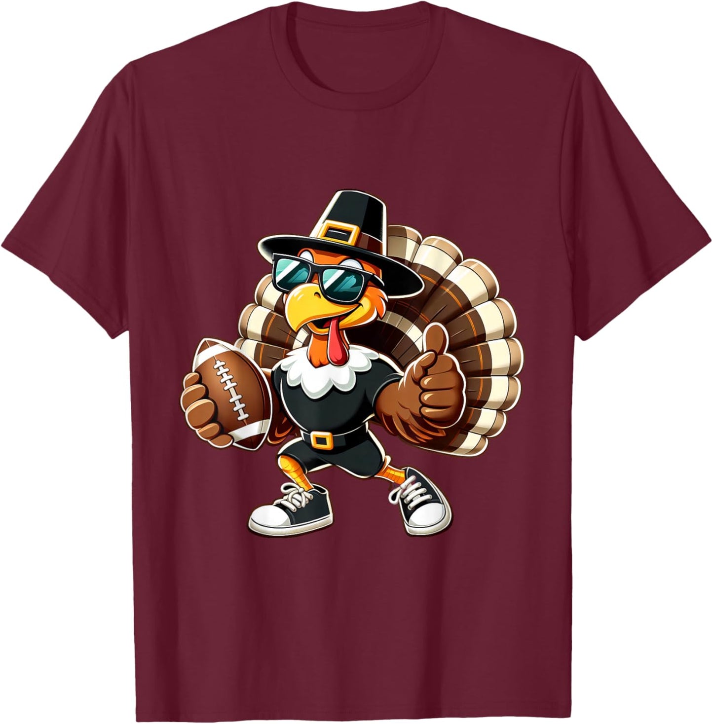 Turkey Football Thanksgiving Fall Turkey Playing Football T-Shirt - T-Shirt | Maroon