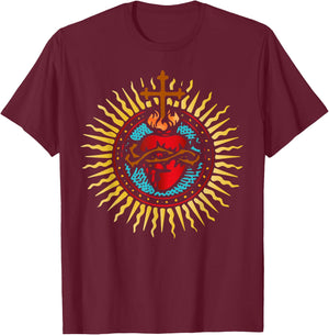 Sacred Heart of Jesus Catholic Art Latin Mass T-Shirt - T-Shirt | Maroon