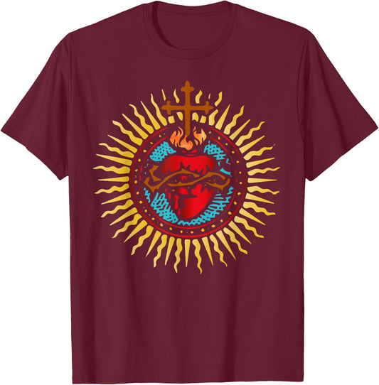 Sacred Heart of Jesus Catholic Art Latin Mass T-Shirt - T-Shirt | Maroon